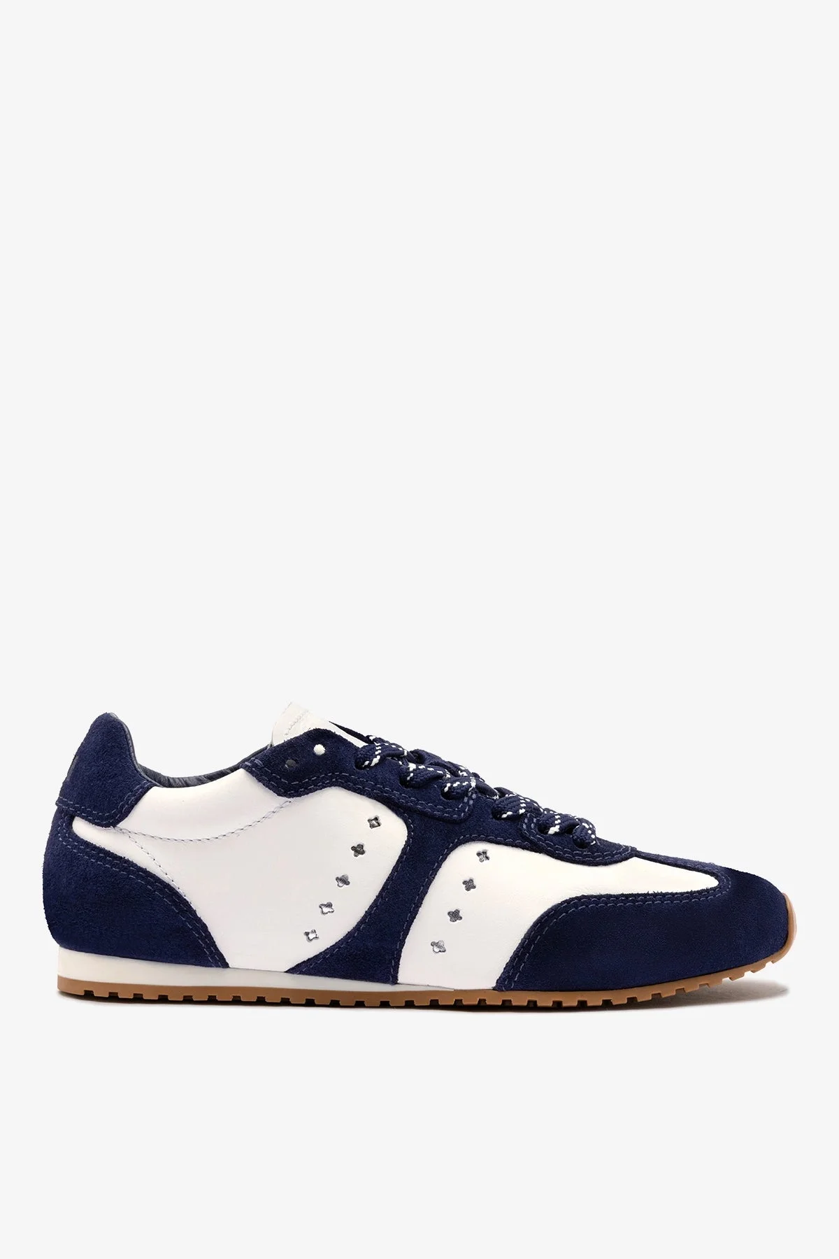 Stella Sneaker In White Leather and Indigo Suede - 1