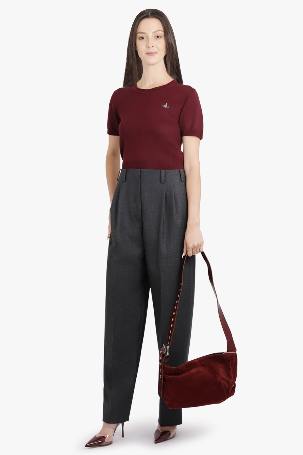 DOUBLE PLEAT WIDE LEG PANT | GREY MELANGE - 2