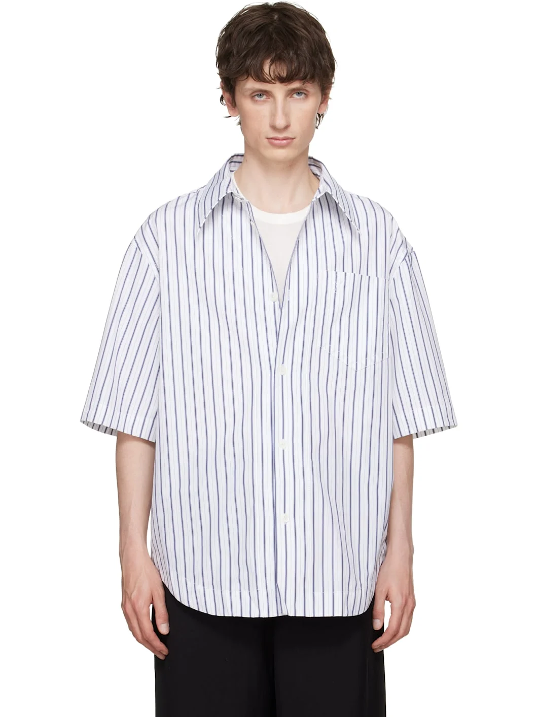 White Striped 'Ami de Coeur' Wide Shirt - 1