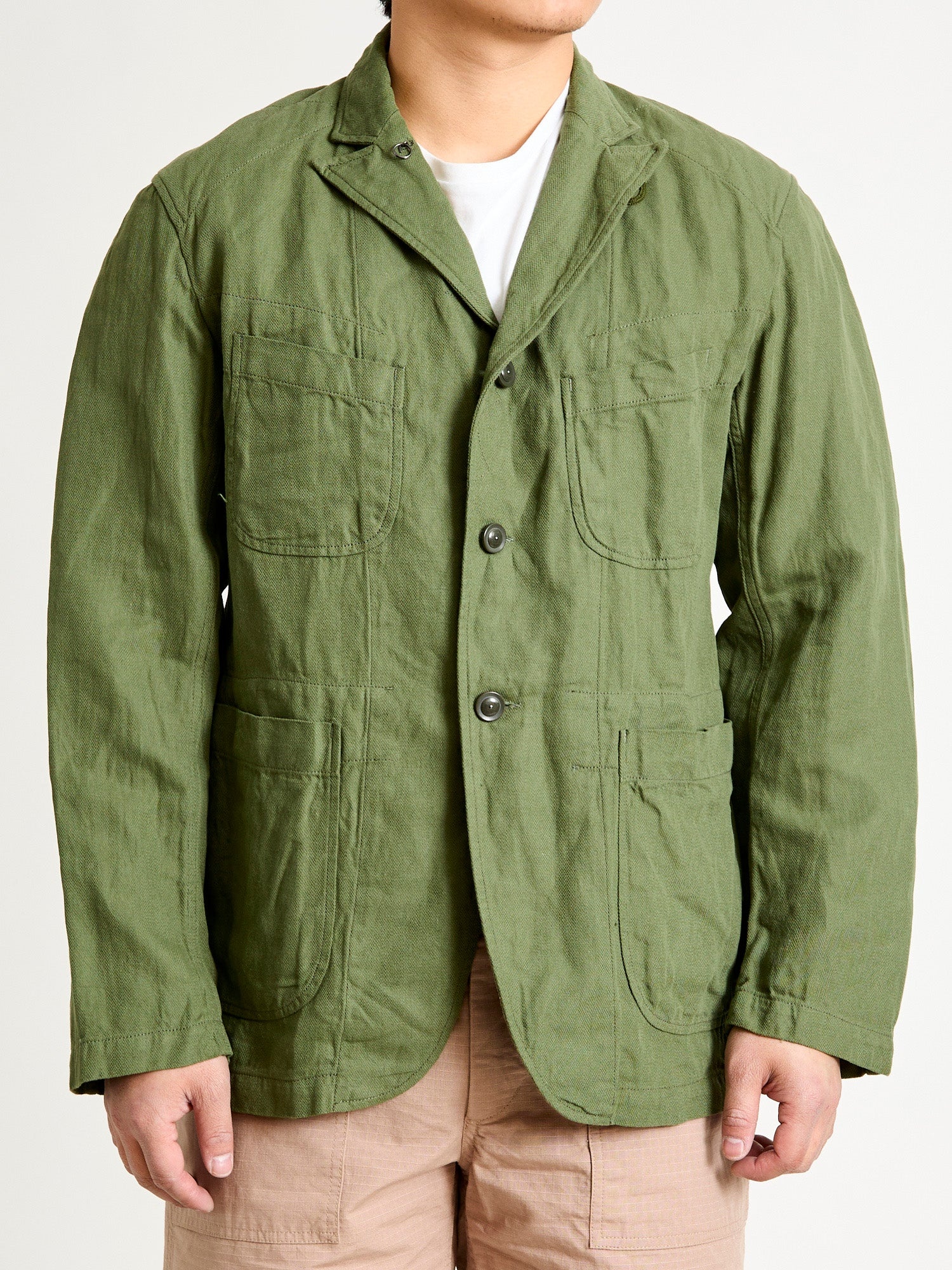 Bedford Jacket in Olive Cotton Hemp Satin - 2