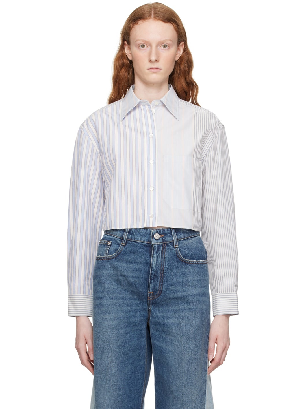 Blue Striped Cropped Shirt - 1