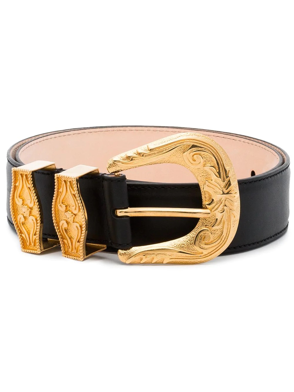 black engraved buckle leather belt - 1