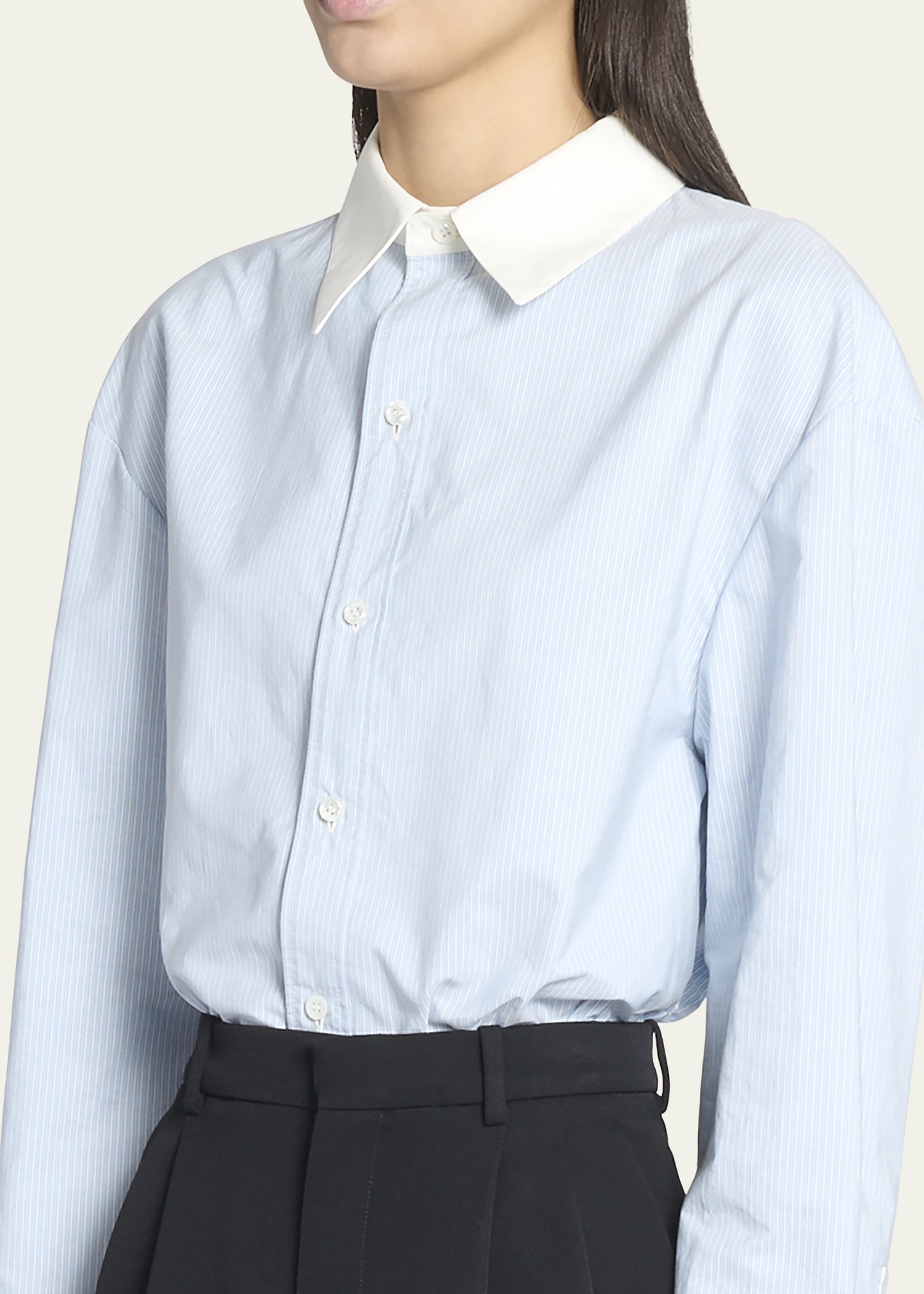 Striped Button-Front Blouse - 5