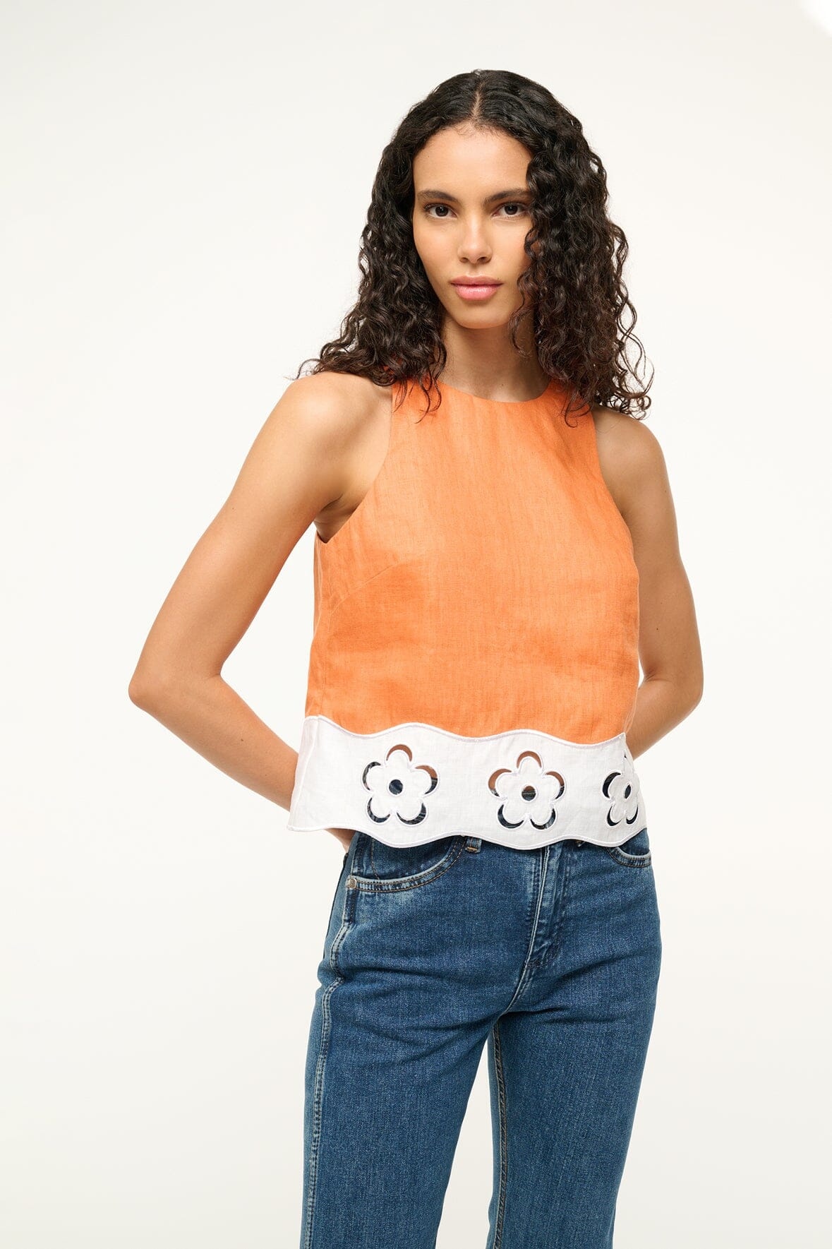 STAUD MIKA LINEN TOP APRICOT WHITE - 2