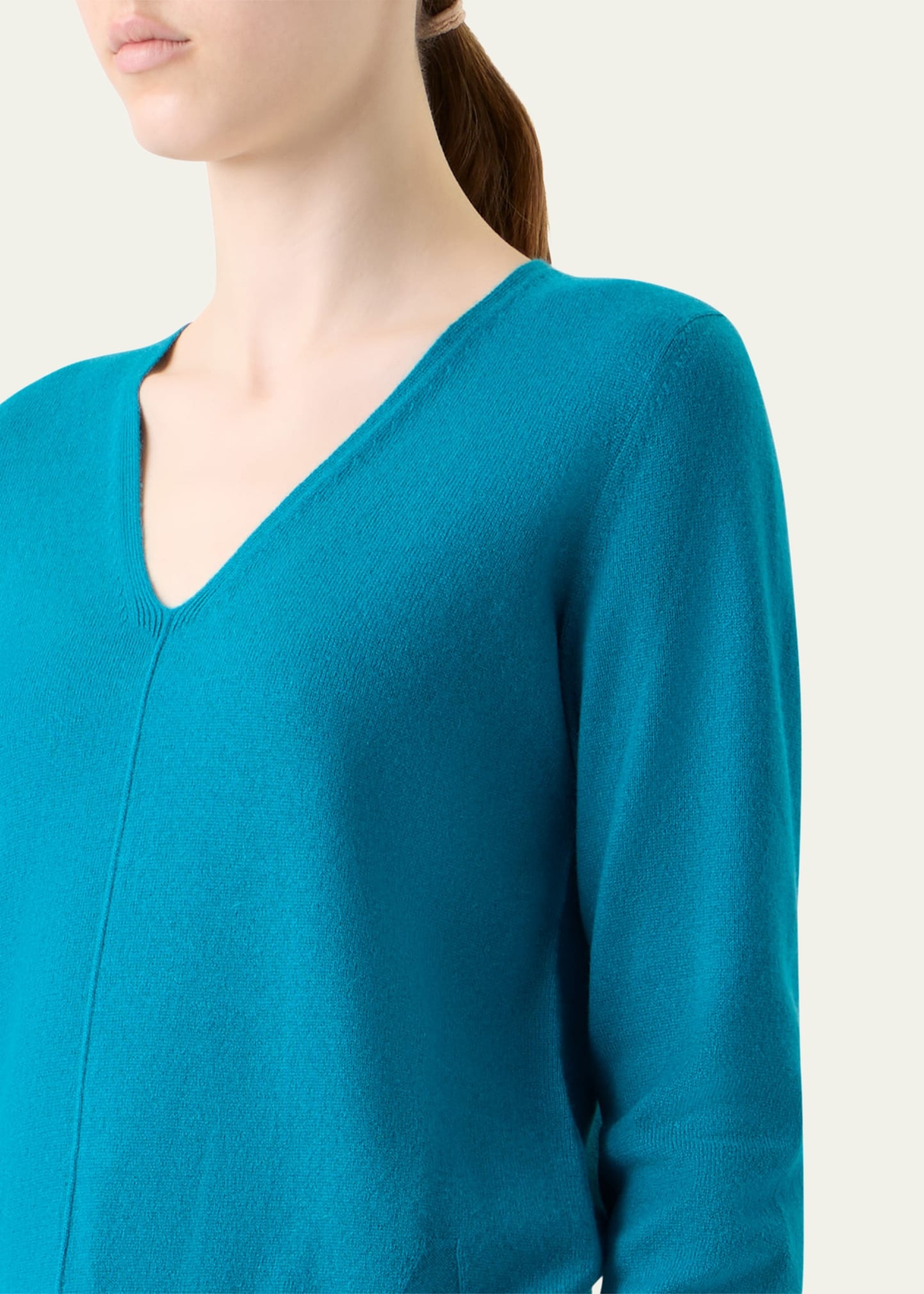 V-Neck Pure Cashmere Knit Sweater - 5