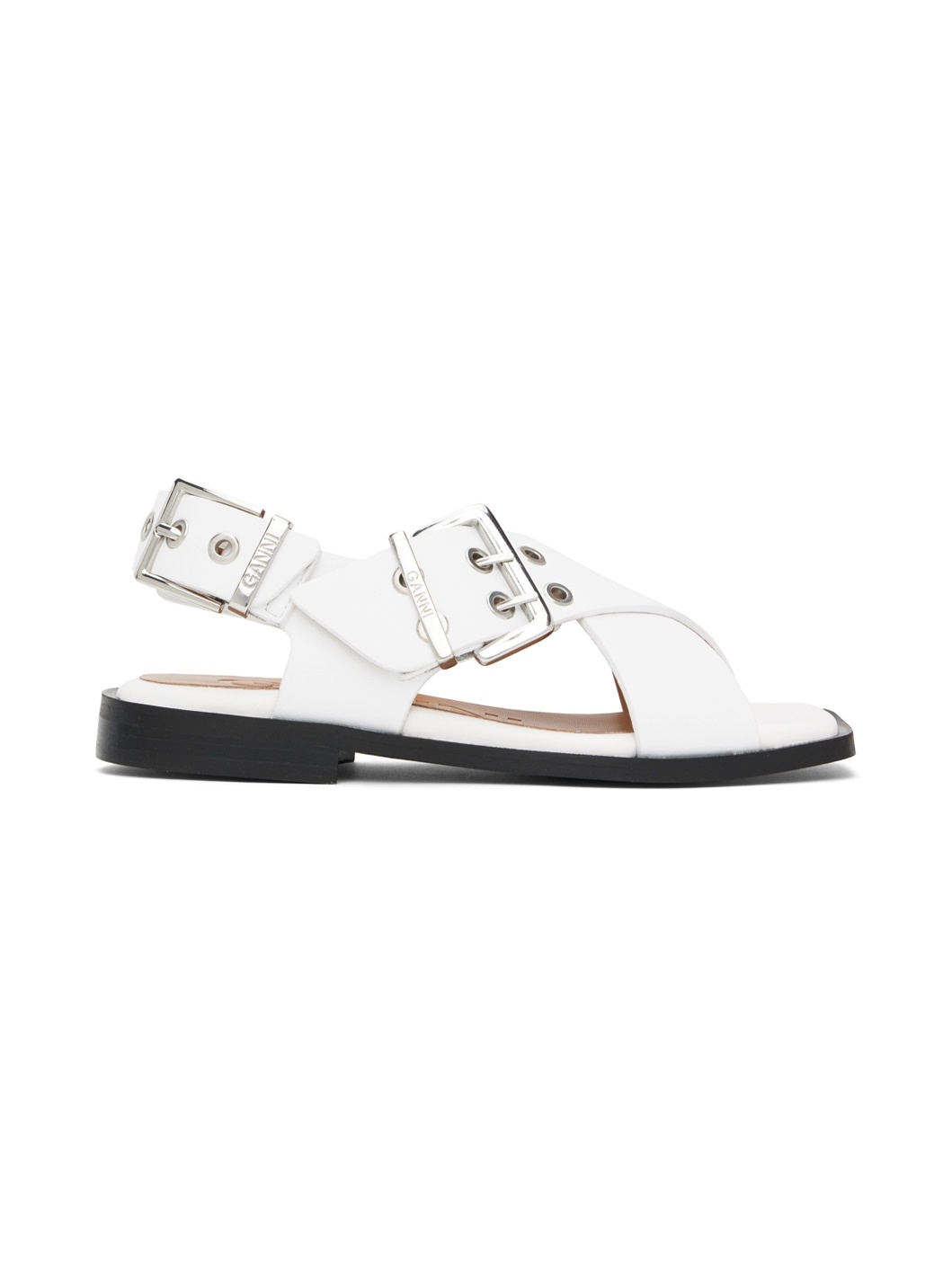 White Feminine Buckle Cross Strap Sandals - 1