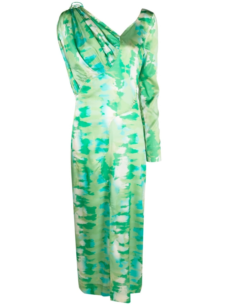 printed off-shoulder silk dress 1