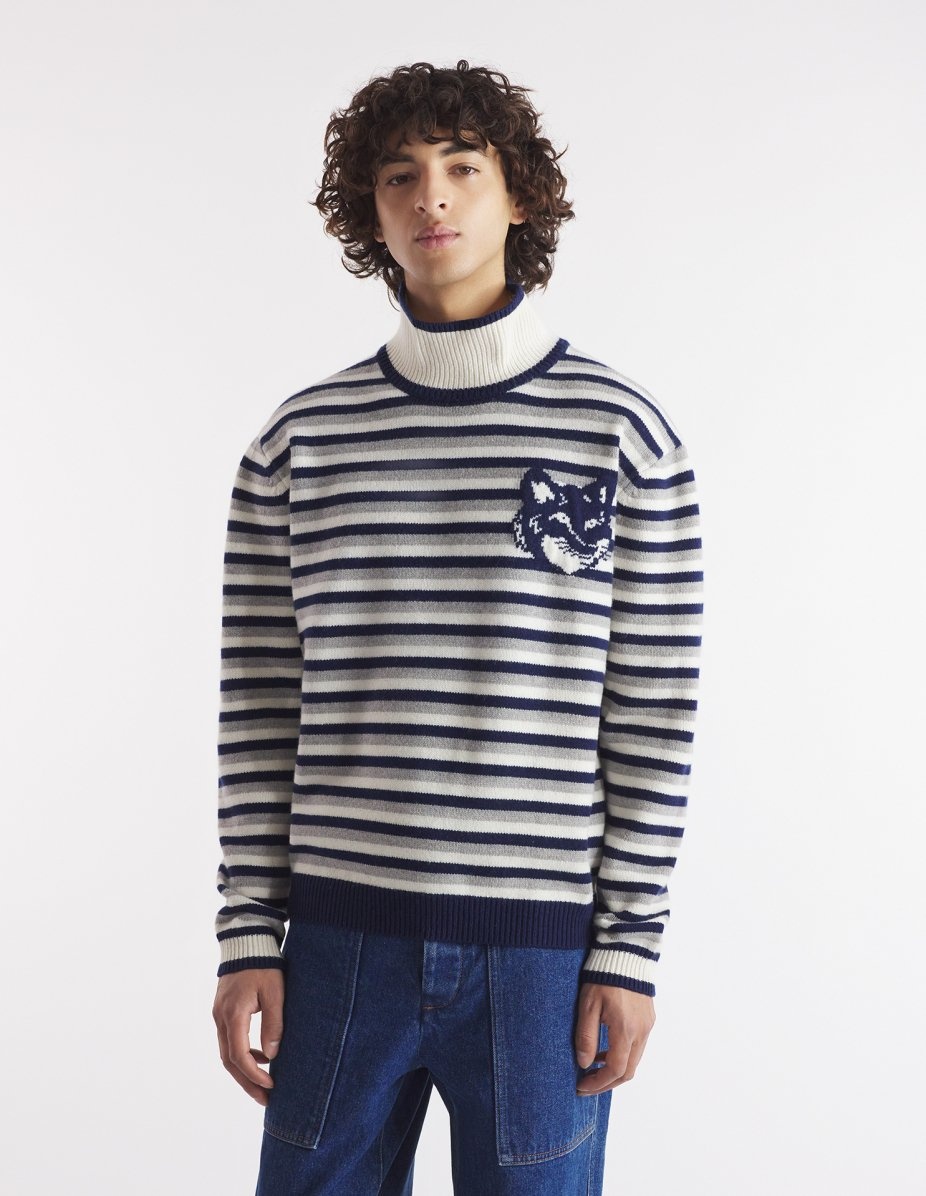 FOX HEAD INTARSIA COMFORT STRIPED HIGH NECK JUMPER - 3