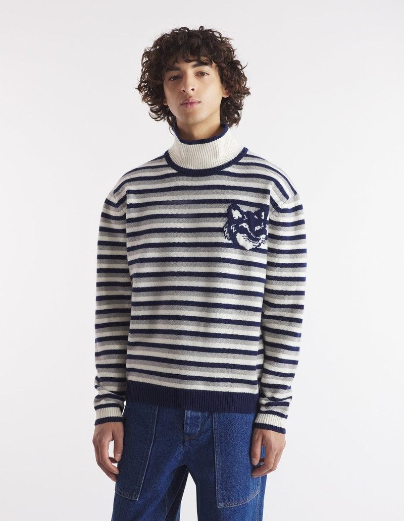 FOX HEAD INTARSIA COMFORT STRIPED HIGH NECK JUMPER 3