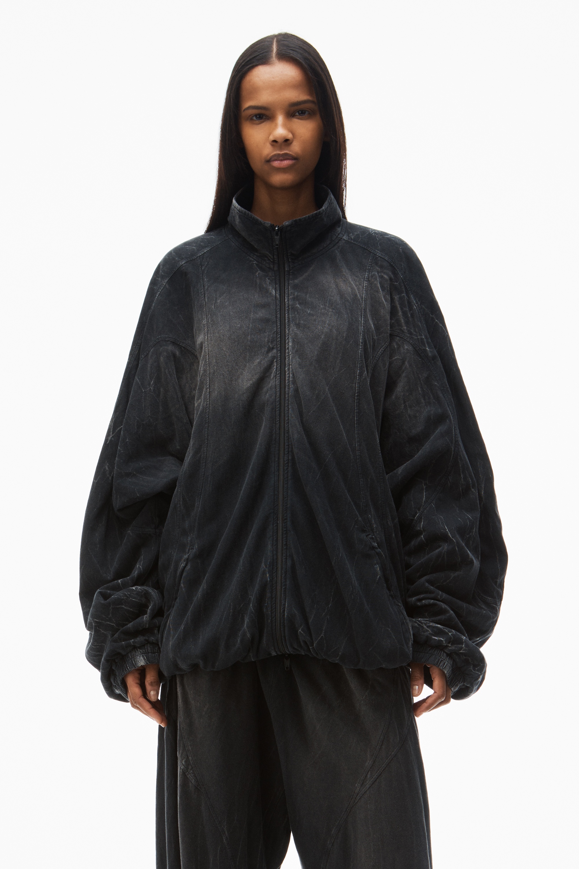creased print track jacket in cotton-hemp jersey - 6