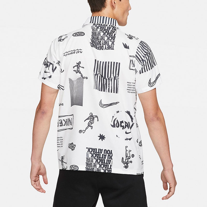 Nike Woven Soccer/Football Athleisure Casual Sports Printing lapel Shirt White DA1474-100 - 4