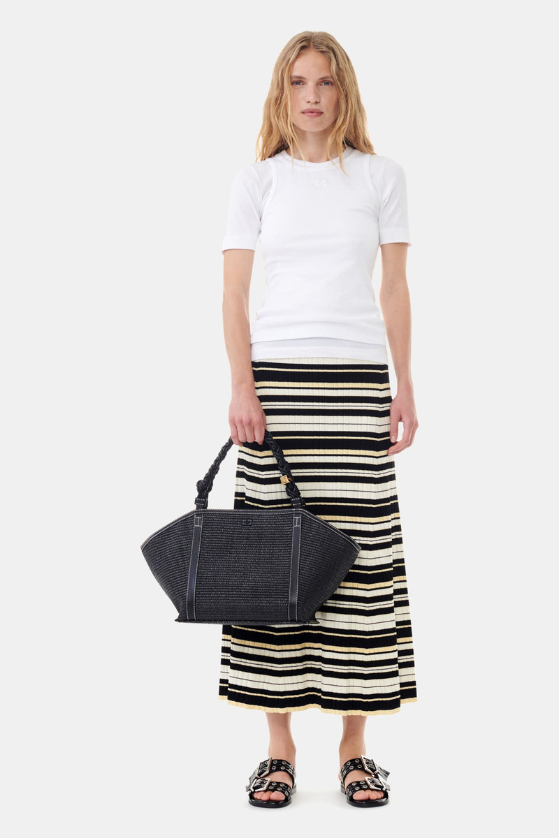 BLACK GANNI BOU MEDIUM TOTE RAFFIA BAG 3