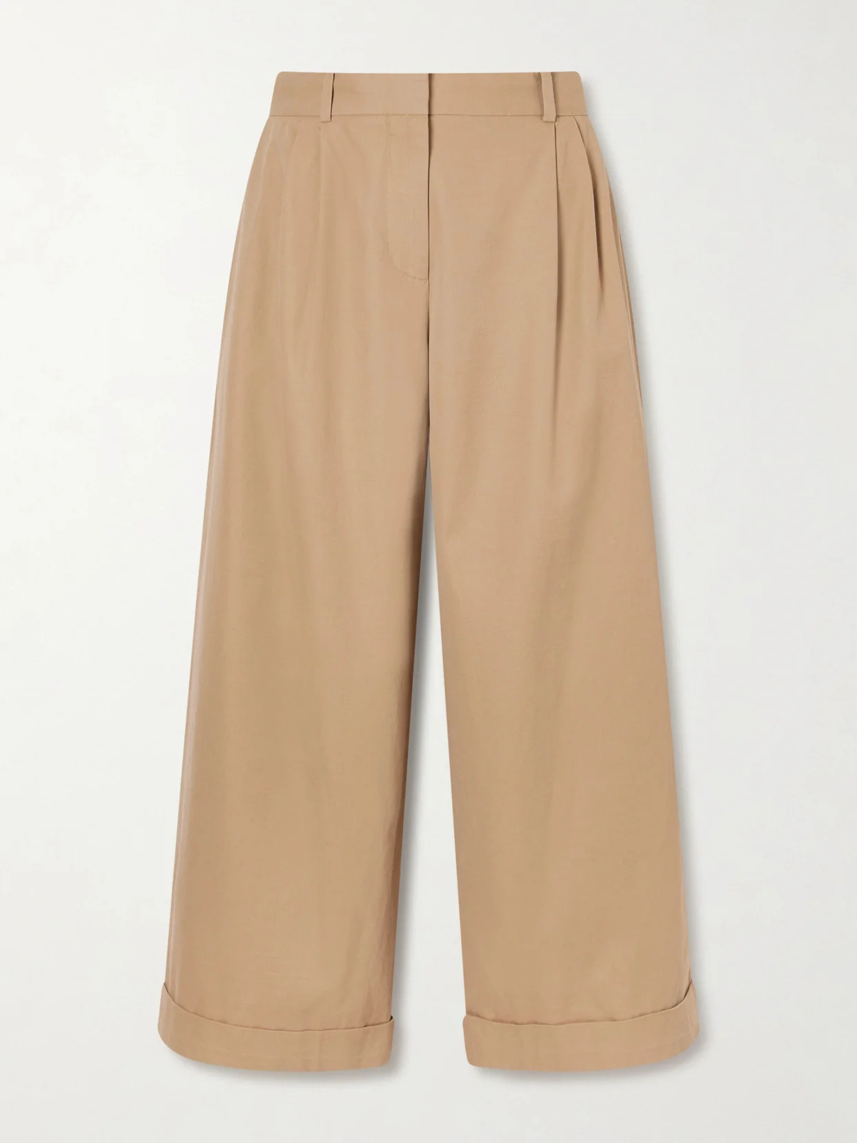 Lior Cropped Pleated Cotton And Cashmere-blend Wide-leg Pants - 1