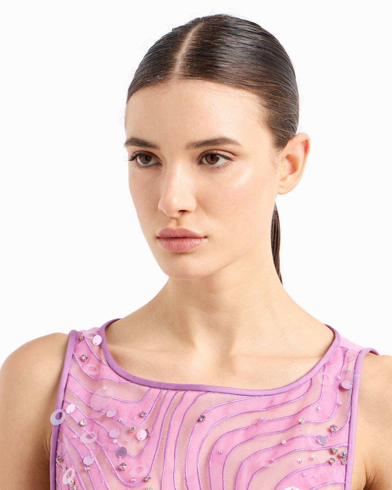 Silk organza top with embroidery and sequins in a sand dune motif - 6