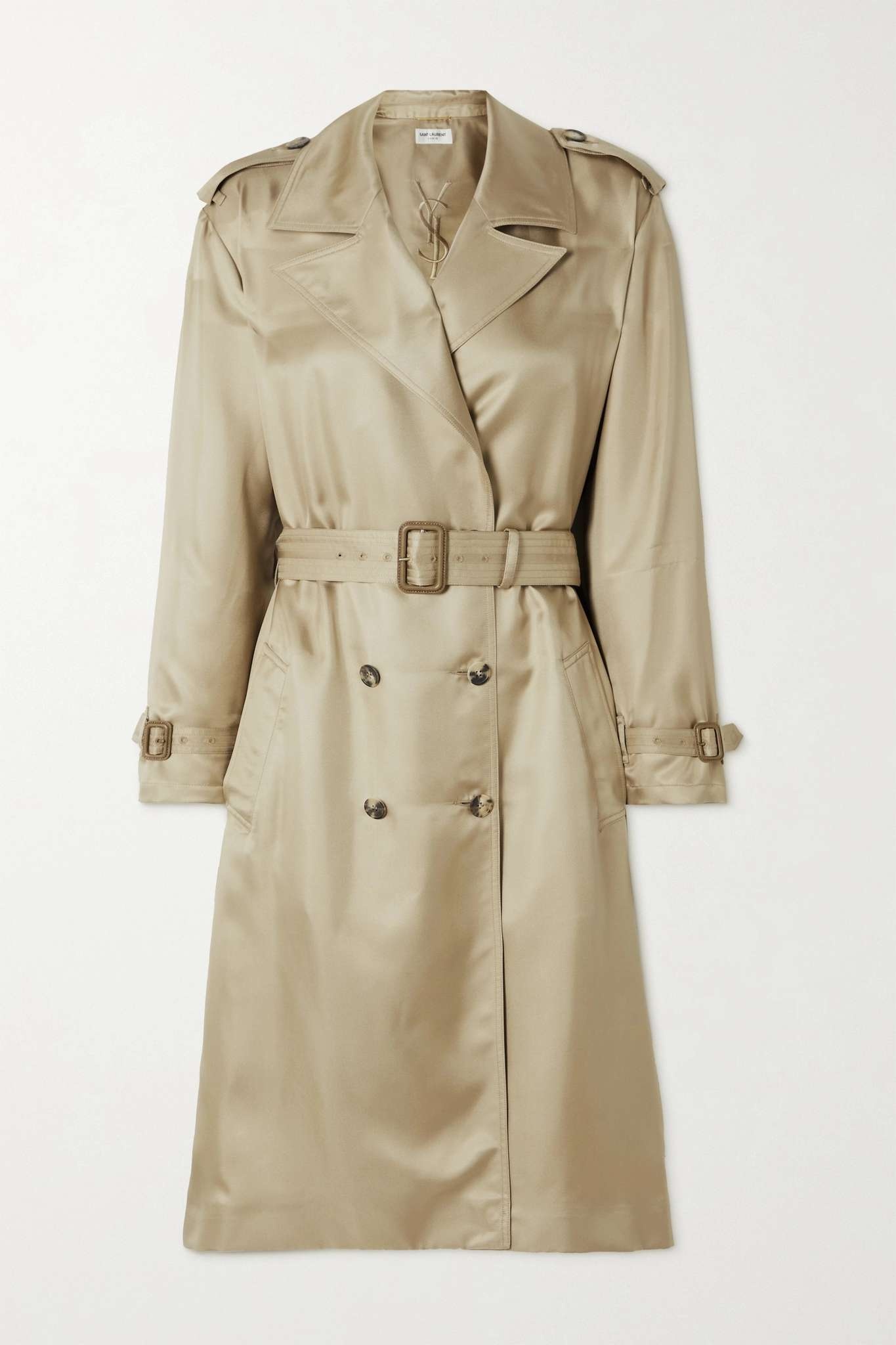 Belted silk-twill trench coat - 1