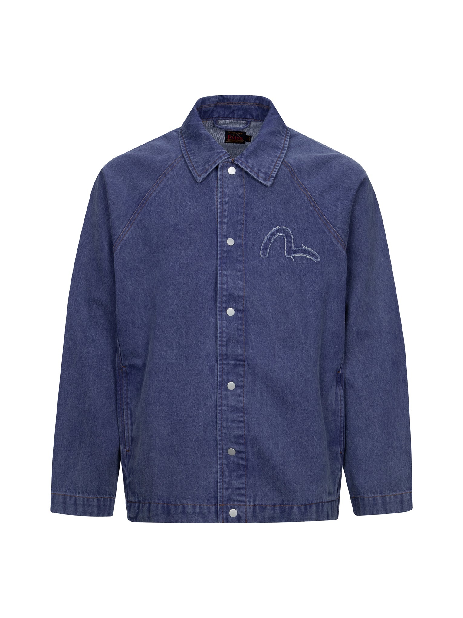 SEAGULL AND SLOGAN EMBROIDERY OVERSIZED  DENIM COACH JACKET - 9