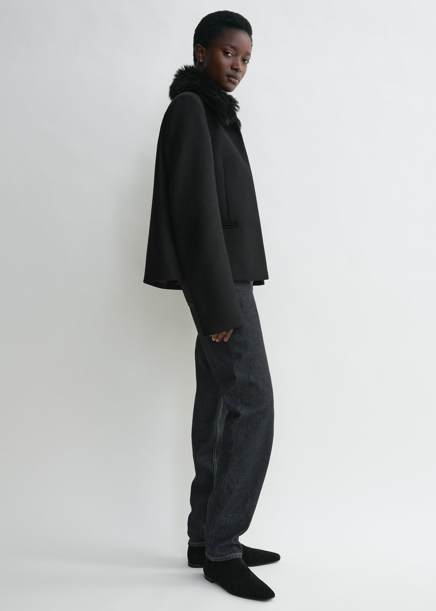 Shearling collar jacket black - 3