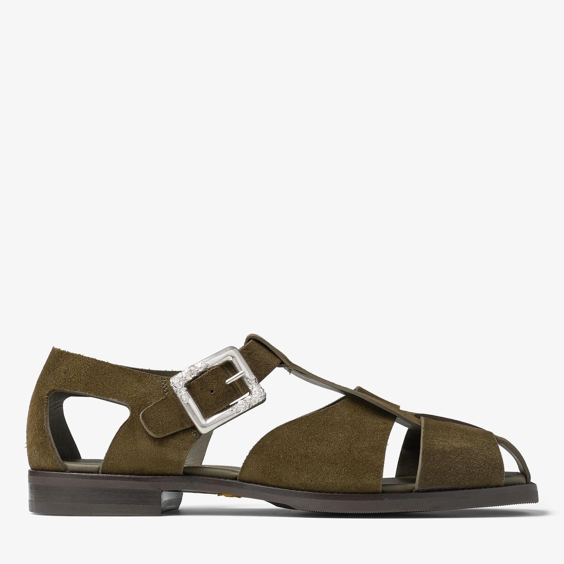 Sol Slide Moss Green Velvet Suede Sandals - 1