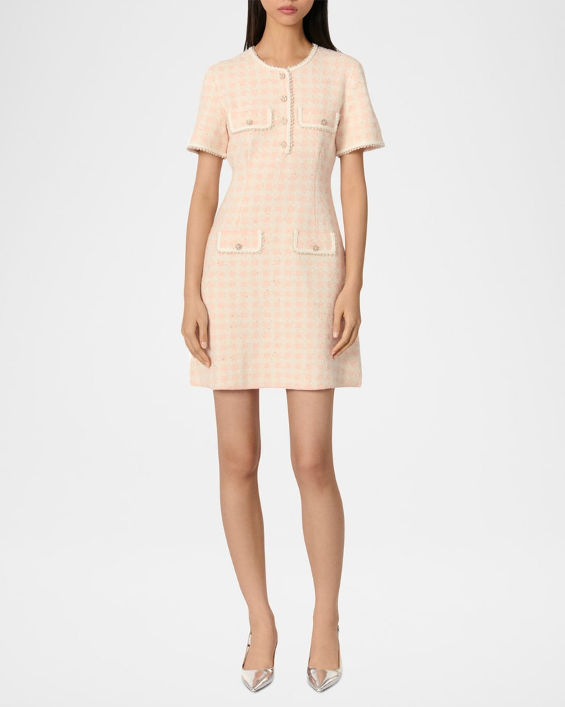 maje Rartingal Sequined Tweed-Effect Check Knit Dress outlook