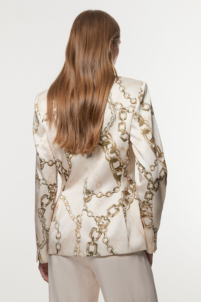Structured Viscose Satin Chain Print Tailored Double Breasted Blazer 5