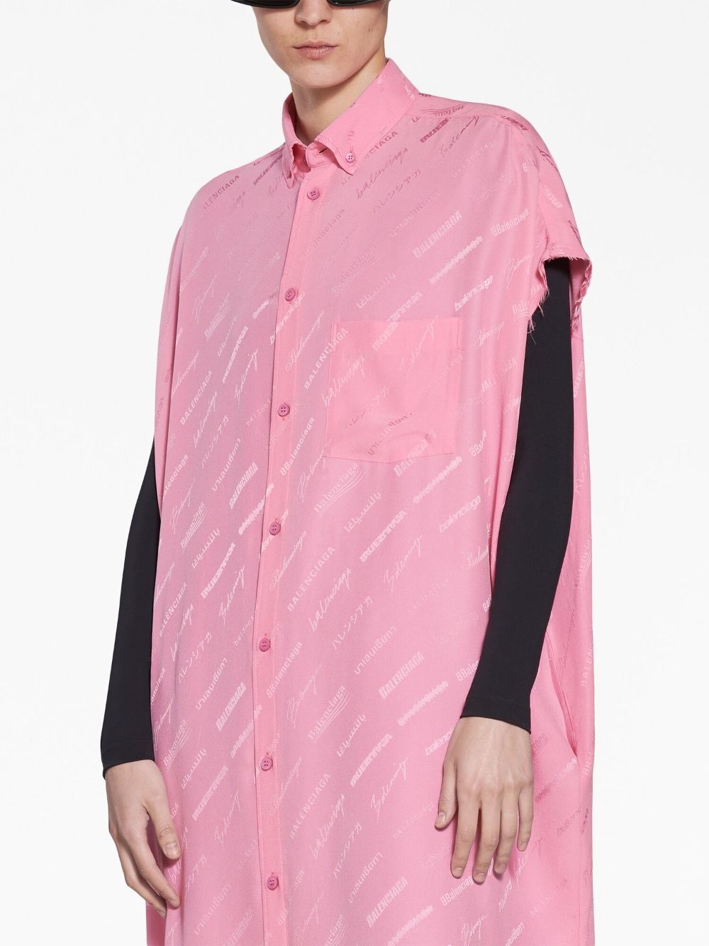 logo-print silk shirt dress - 5