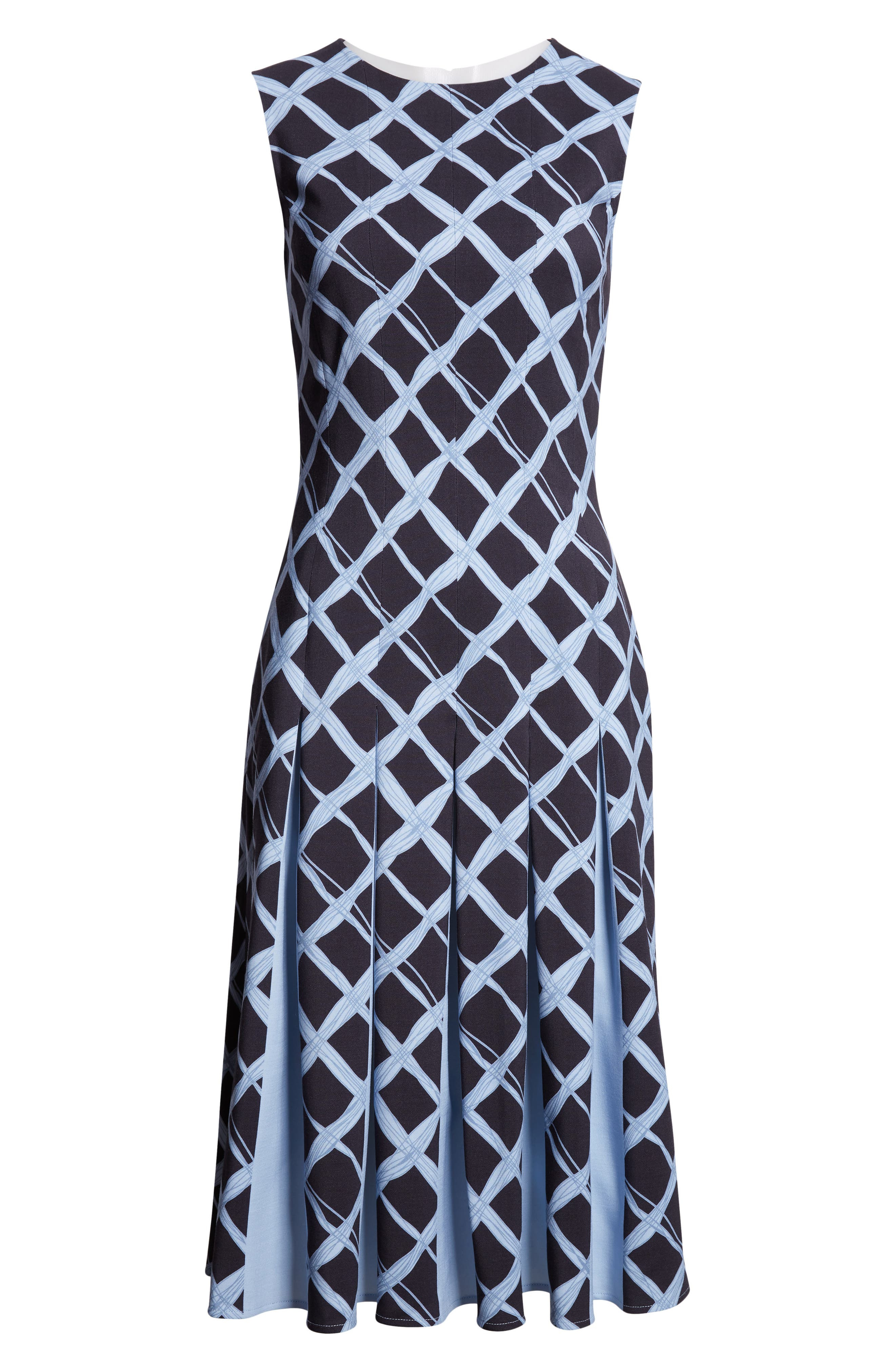 Oscar de la Renta Wavy Plaid Pleated Wool Blend Dress in Navy/Blue at Nordstrom - 5