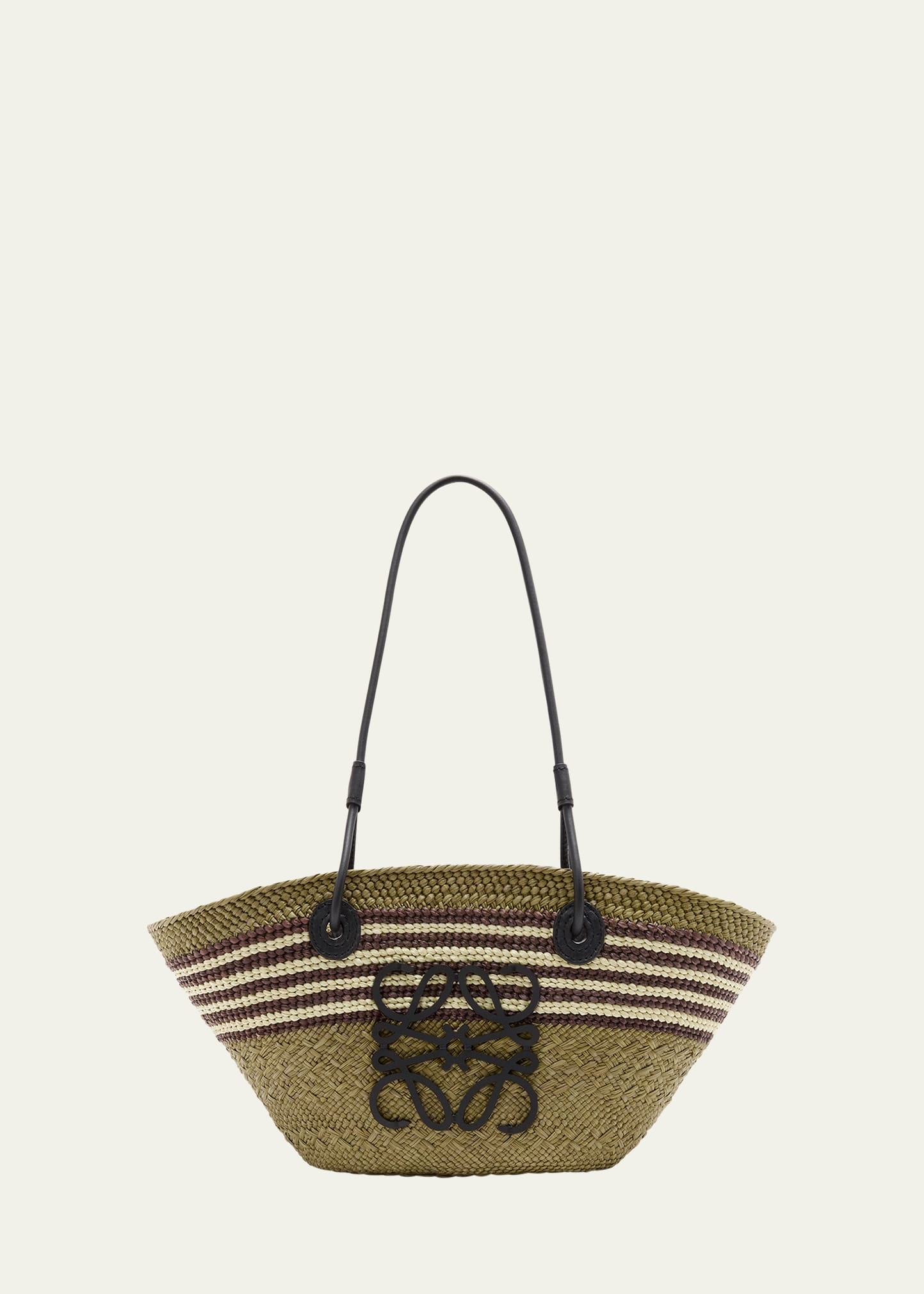 Small Anagram Striped Straw Tote Bag - 1