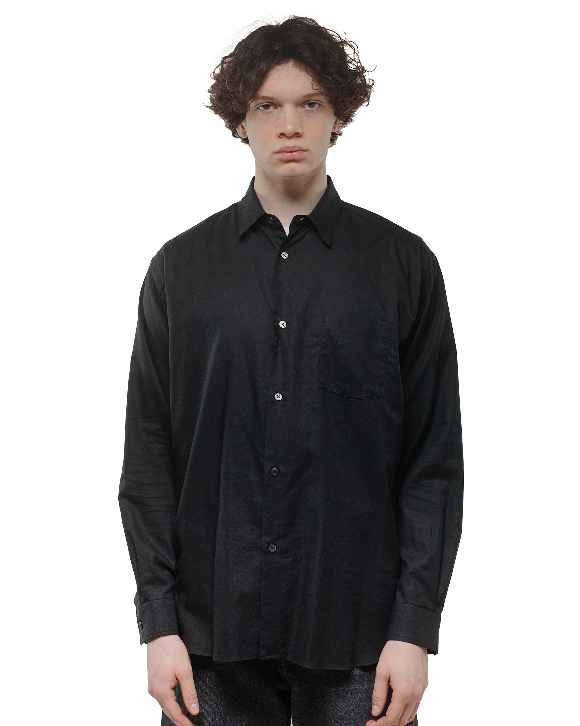 Cotton/Silk Twill Oversized Regular Collar Shirt Black - 2