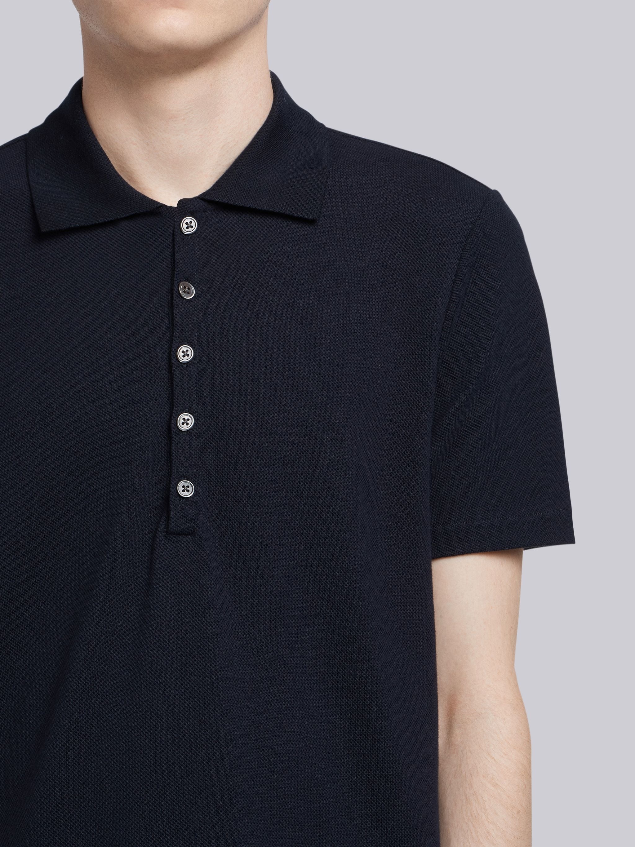 ★THOM BROWNE★ Cotton Pique Center Back Stripe Relaxed Fit Thom Browne Center-Back Stripe Piqué Polo | Blue | FARFETCH