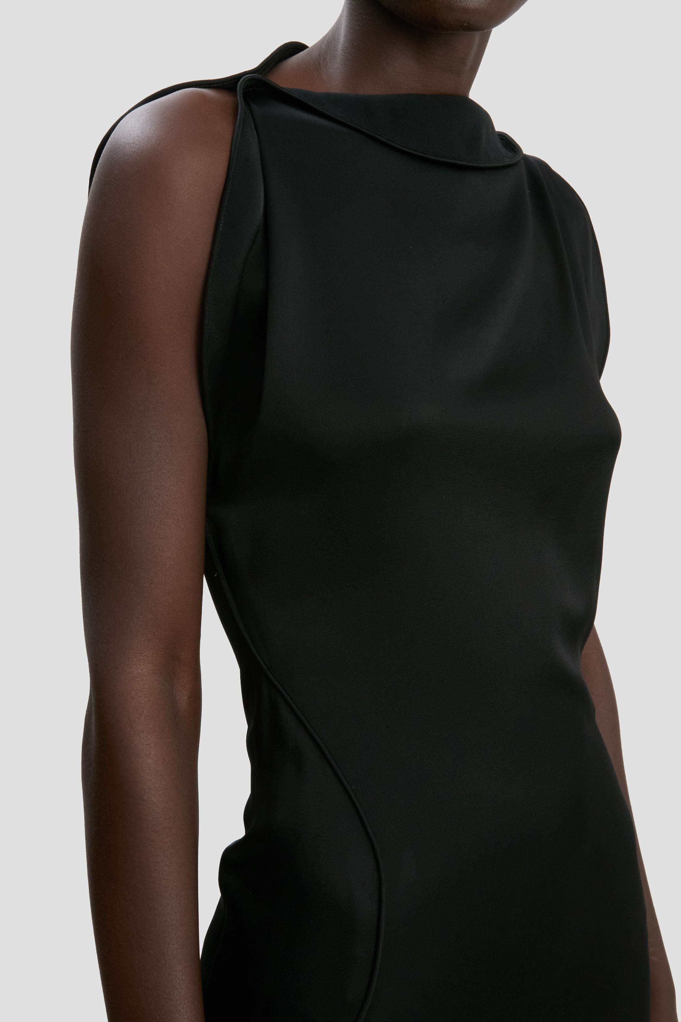 Sleeveless Cord Split Side Dress In Black - 4