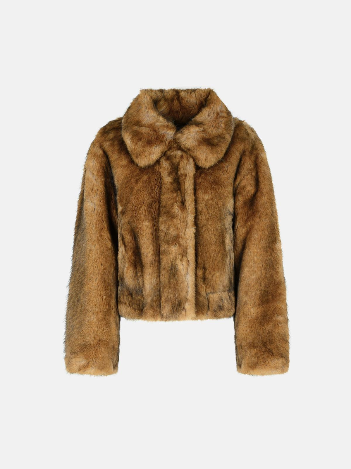 'LENA' BROWN FAUX FUR JACKET - 1