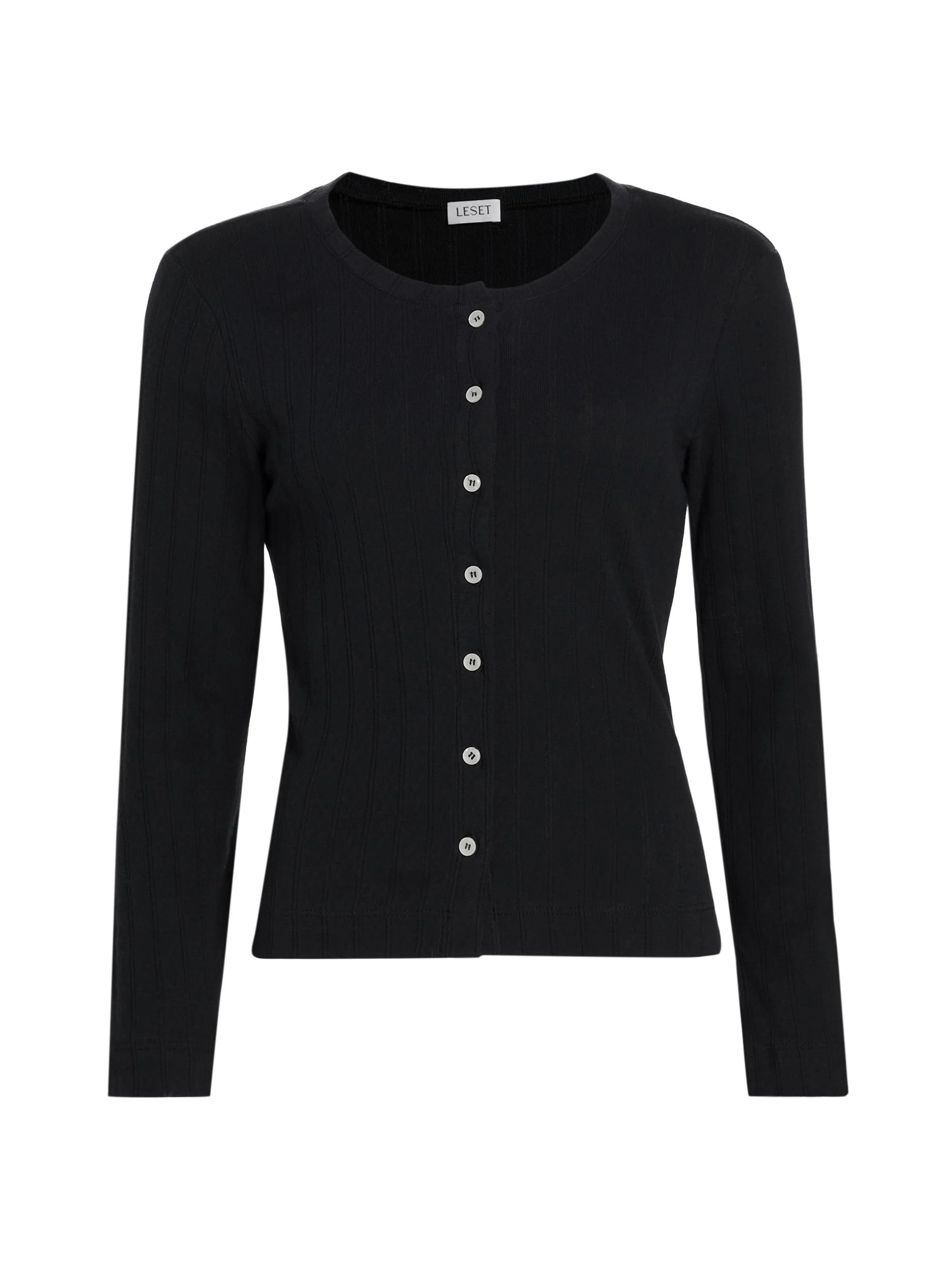 Women's Pointelle-Knit Cotton Cardigan - Black - 1