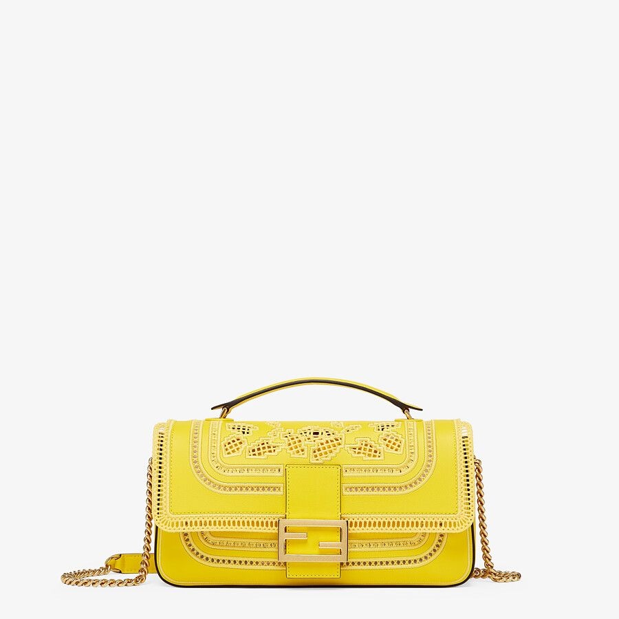 Embroidered yellow leather bag 1