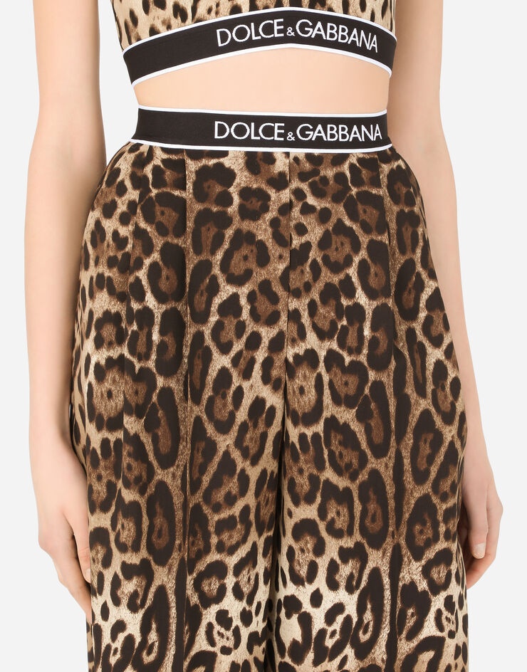 Leopard-print woolen culottes with branded elastic - 4