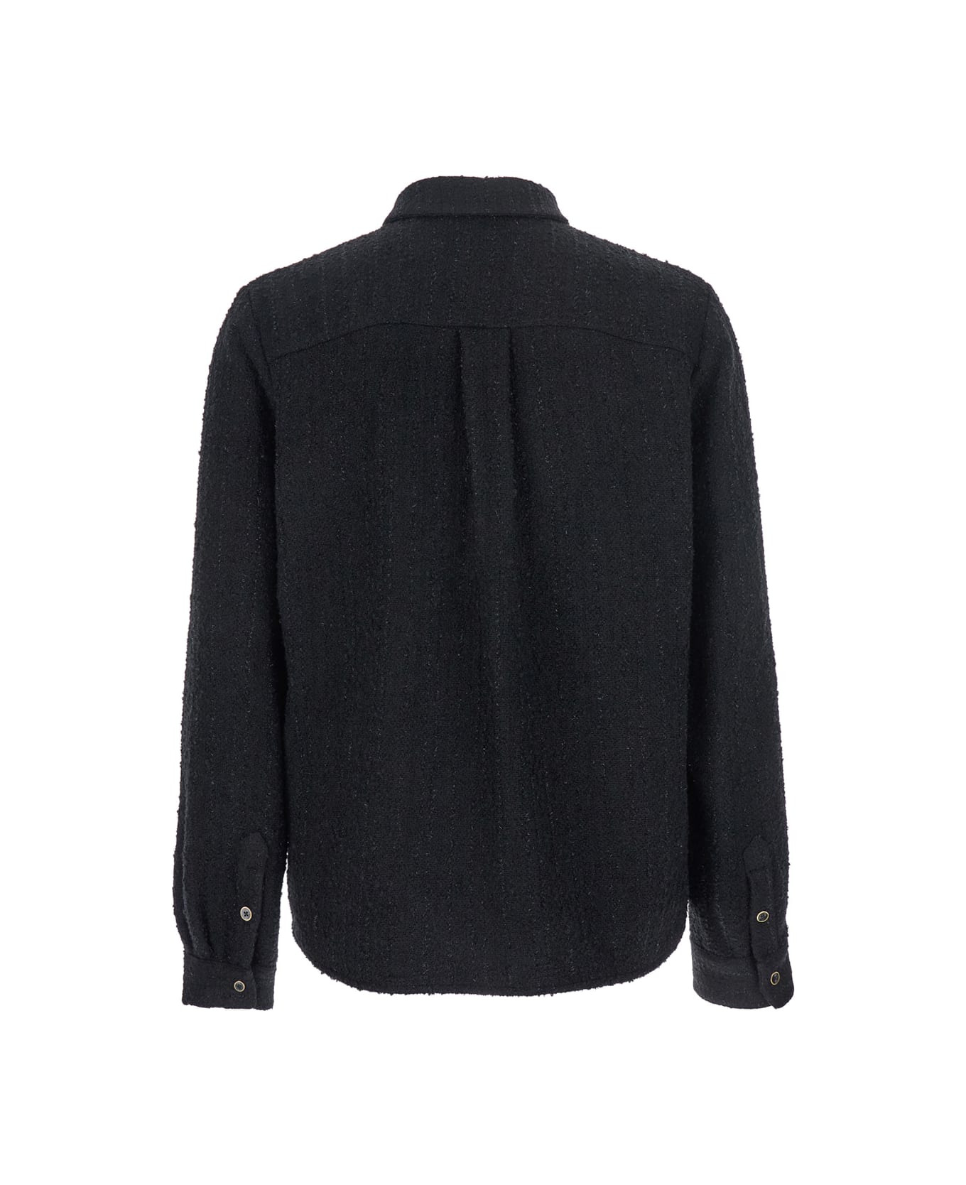 Black Shirt With Classic Collar And Logo Plaque On The Front In Fabric Man - 2