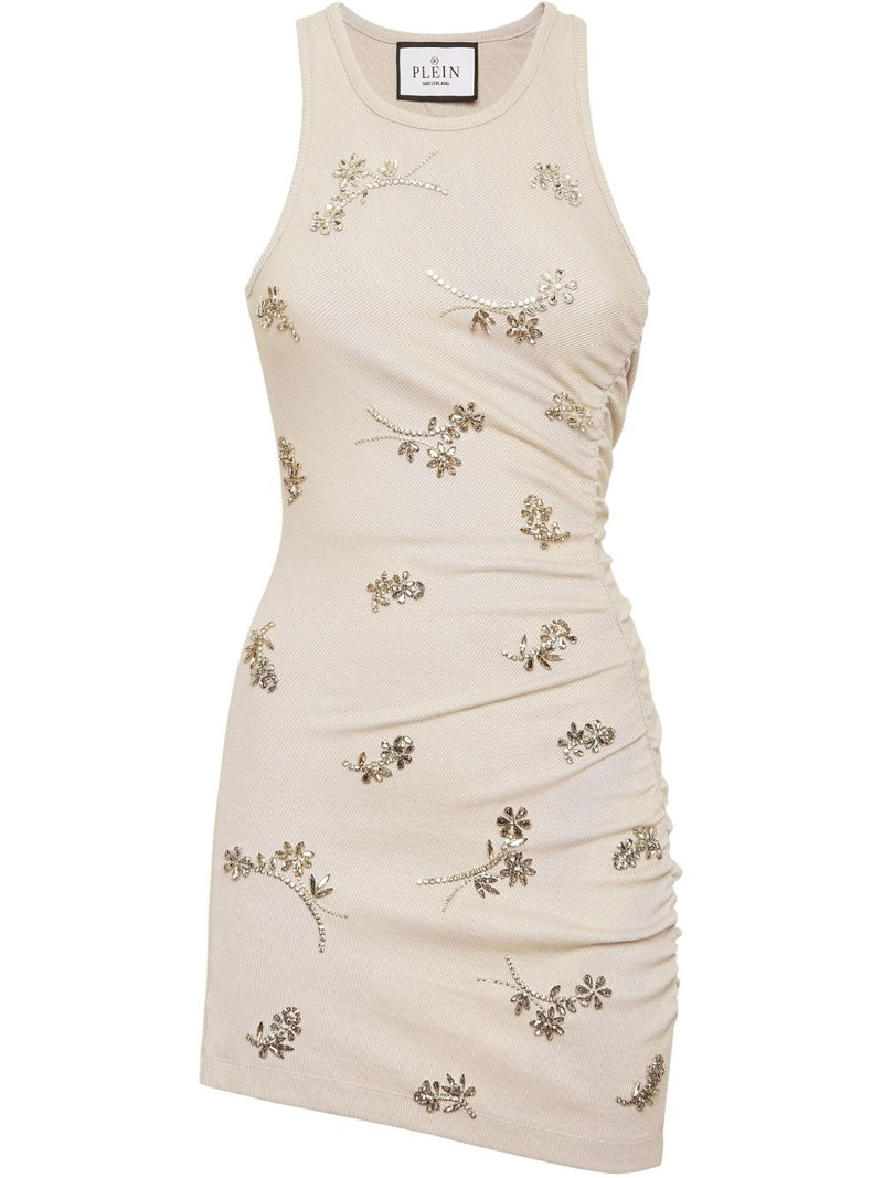 floral-embellishment ribbed mini dress 1