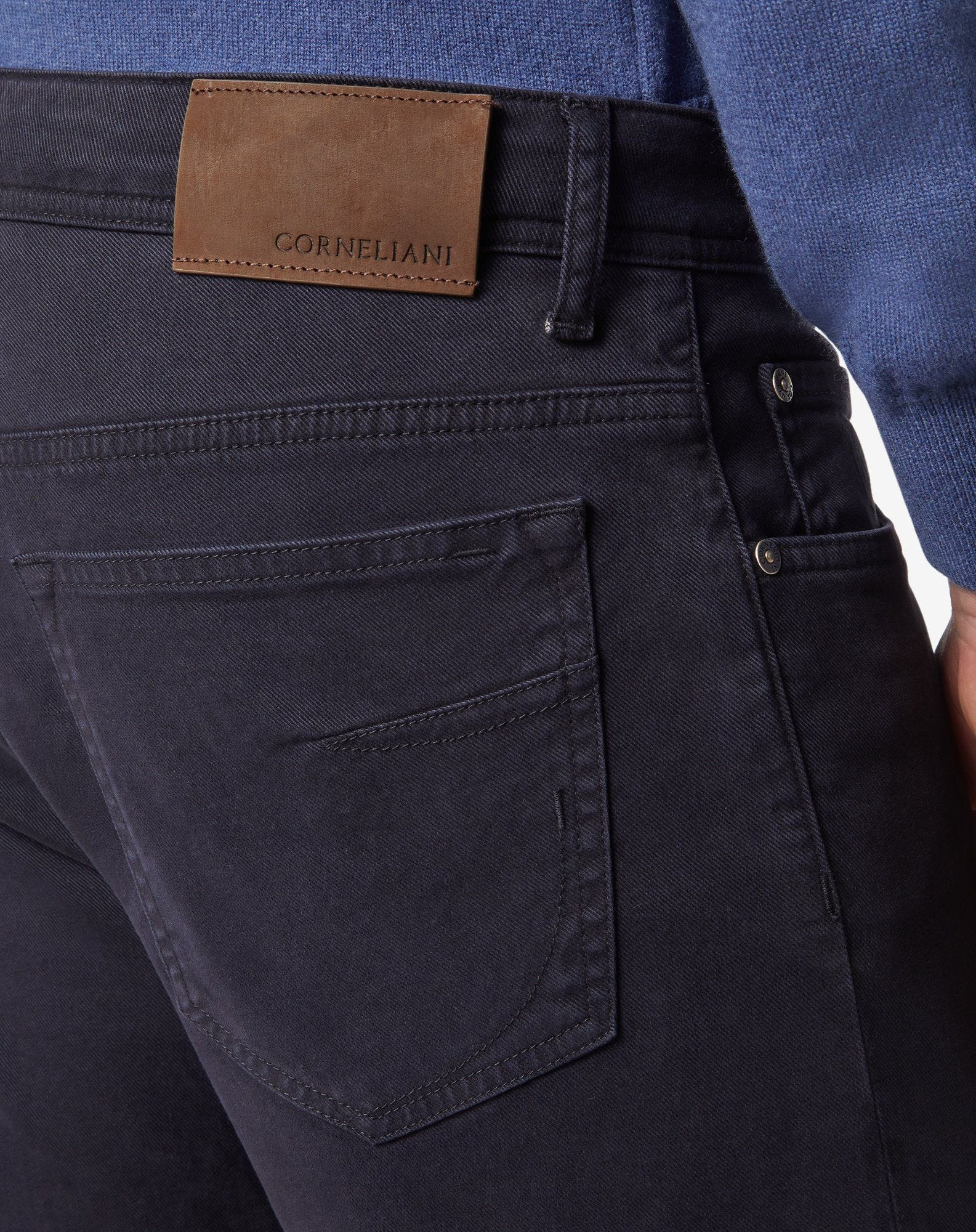 Navy blue stretch gabardine 5-pocket trousers - 4