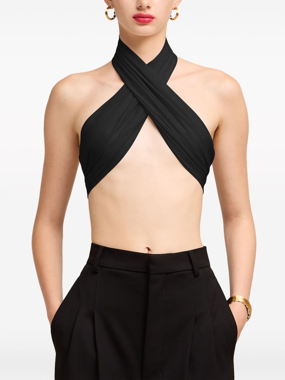 sash silk cropped top - 5