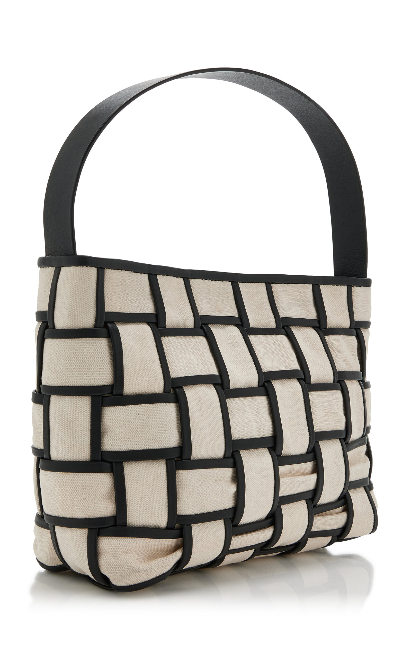 Border Woven Leather Mini Tote Bag black/white - 3