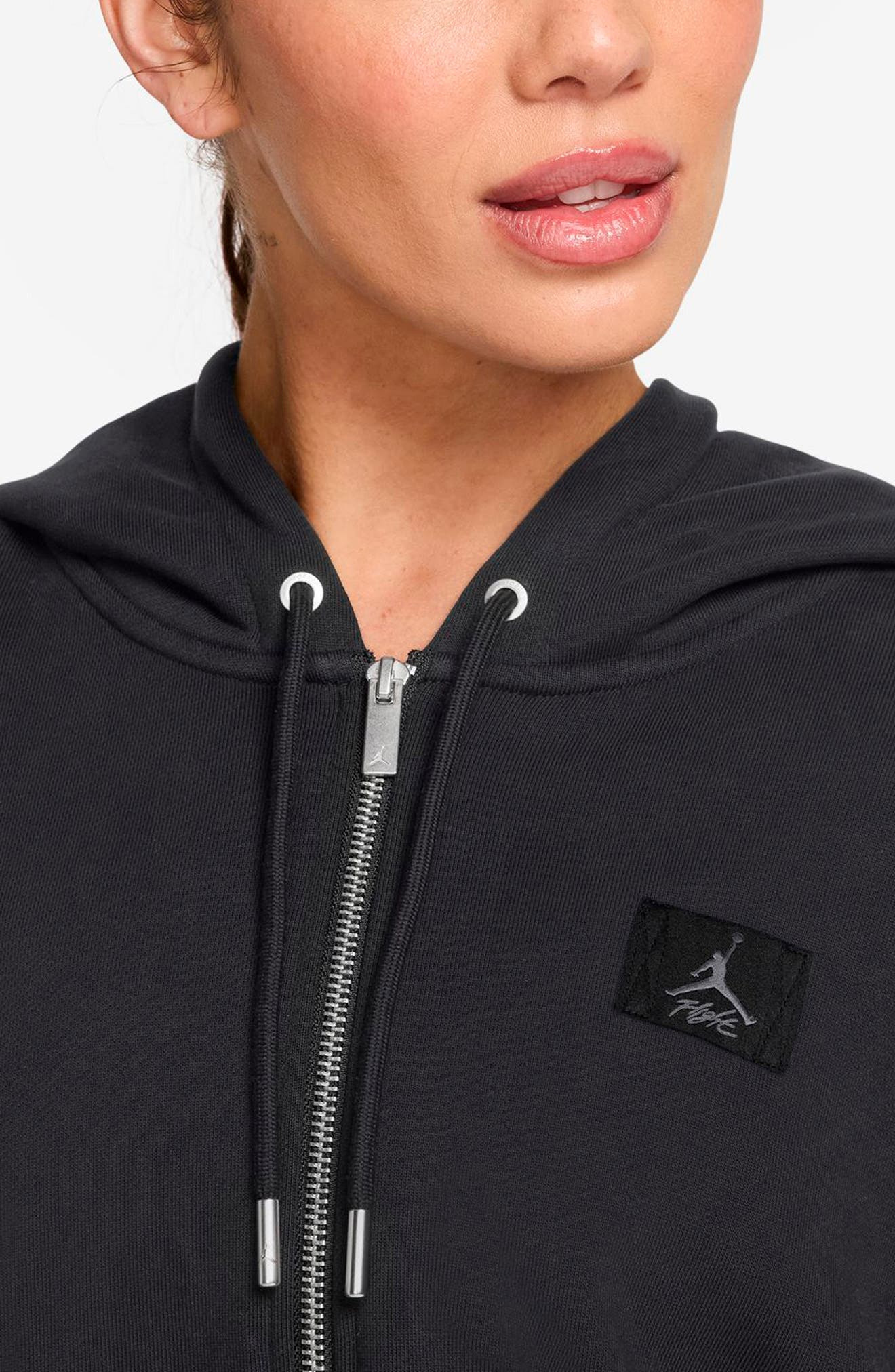 Jordan Flight Fleece Crop Hoodie in Black/Dark Smoke Grey at Nordstrom - 3