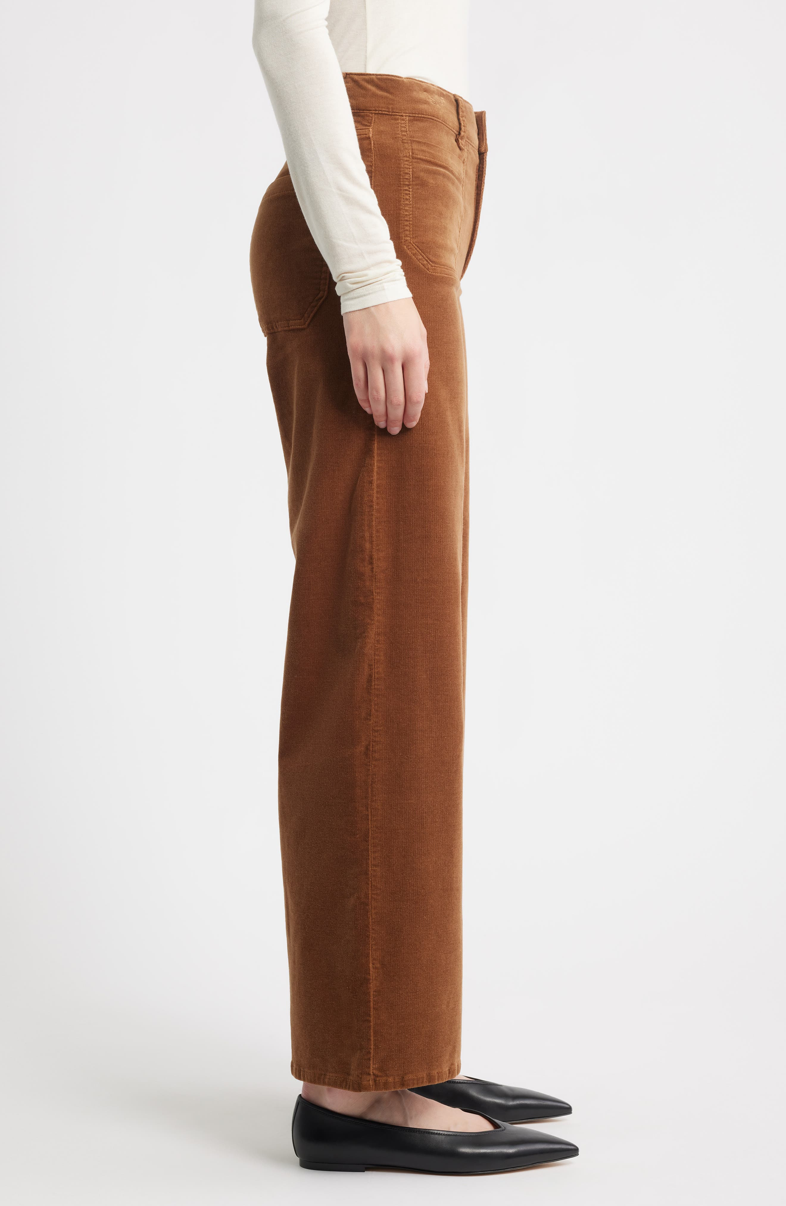 FRAME Le Slim Palazzo Patch Pocket High Waist Wide Leg Corduroy Jeans in Maple Brown at Nordstrom - 3