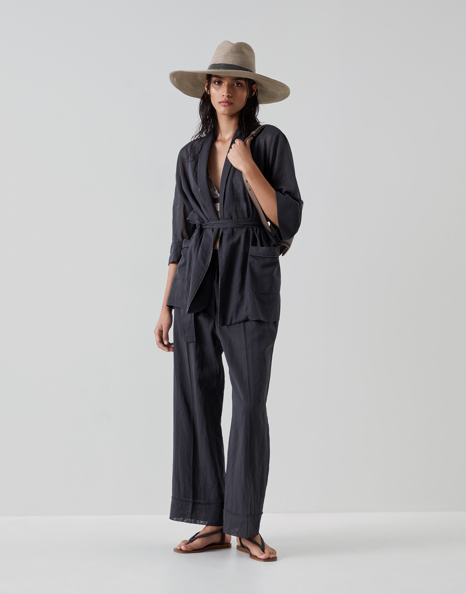 Cotton organza pyjama-style trousers with shiny cuffs - 4