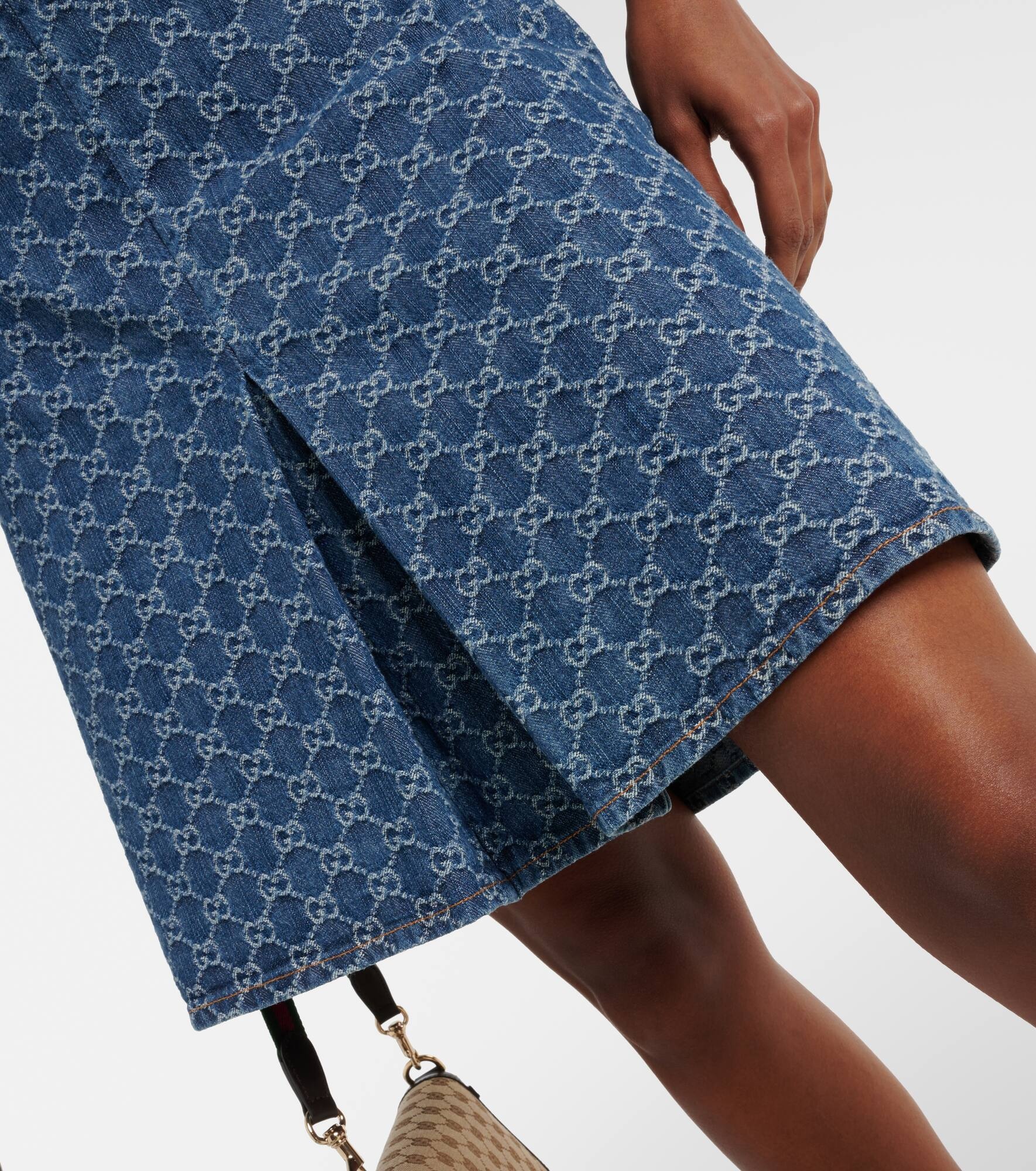 GG pleated denim jacquard midi skirt - 5