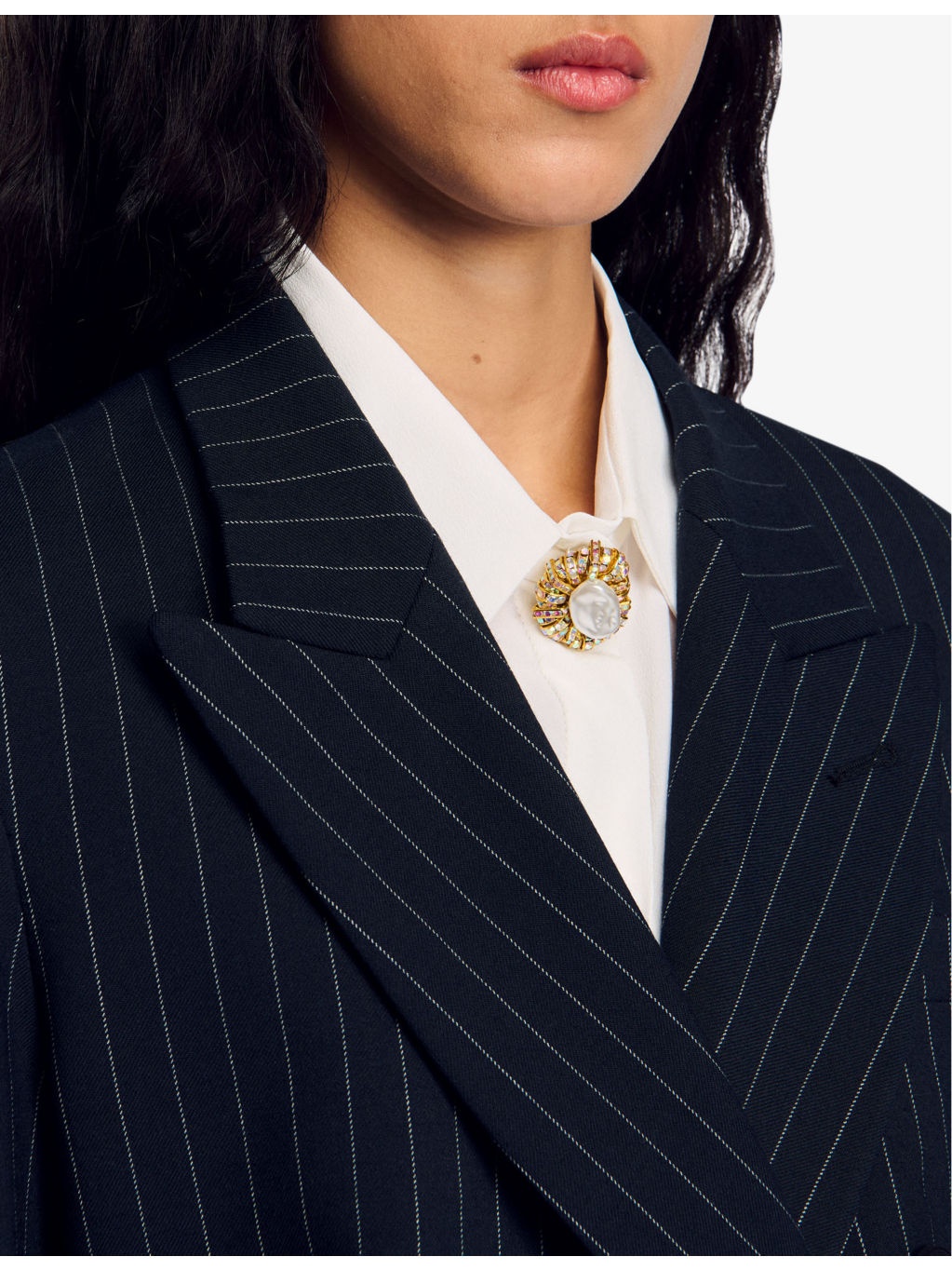 Stripe double-breasted woven blazer - 5