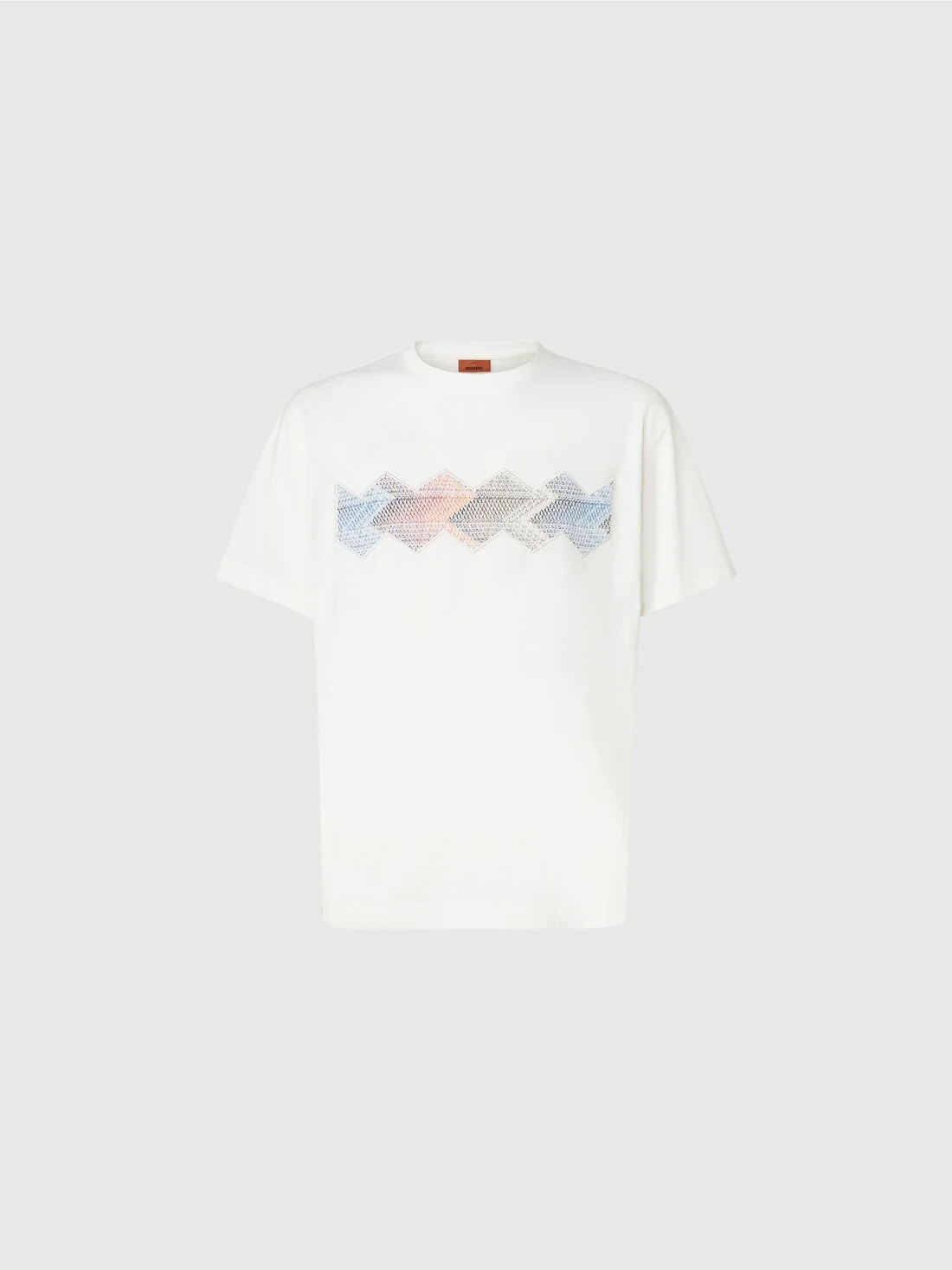 Cotton crewneck T-shirt with gradient zig zag insert - 1