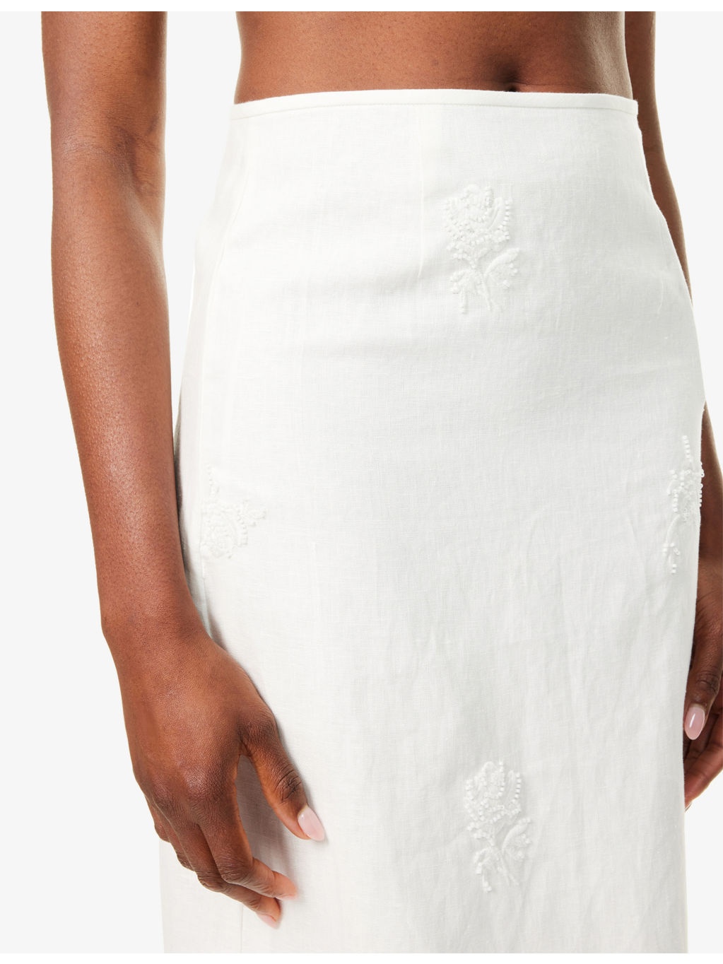 Alessandra Embroidered Linen Midi Skirt - 5