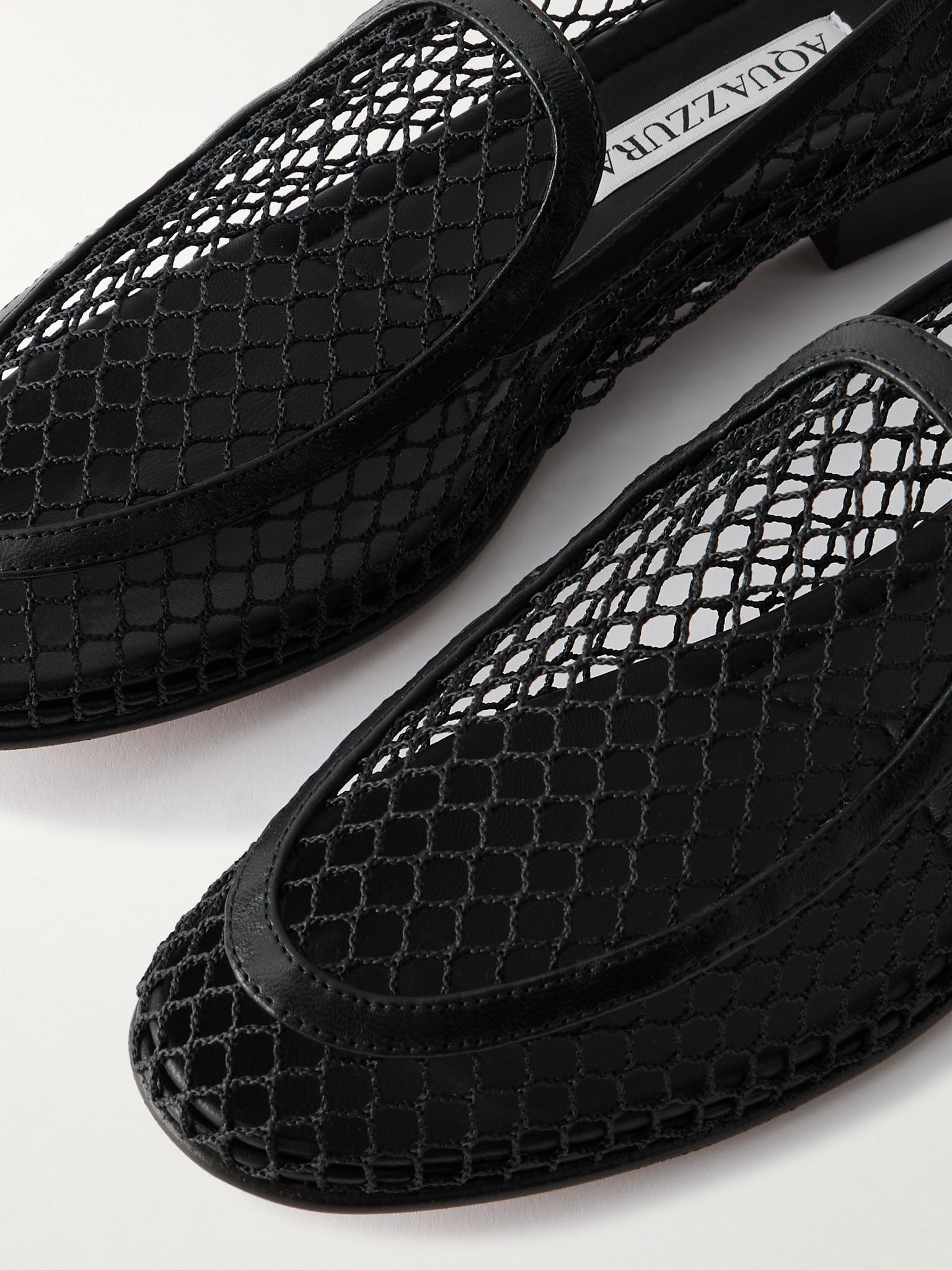 Saint Germain leather-trimmed fishnet loafers Black - 4