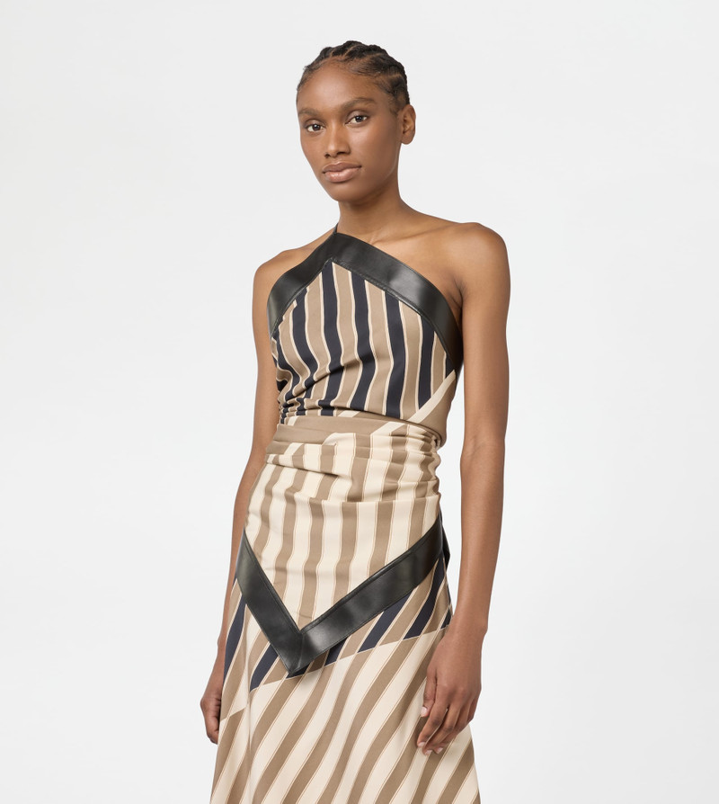 TOP IN SILK WITH LEATHER INSERTS - BROWN, BEIGE, OFF WHITE 4