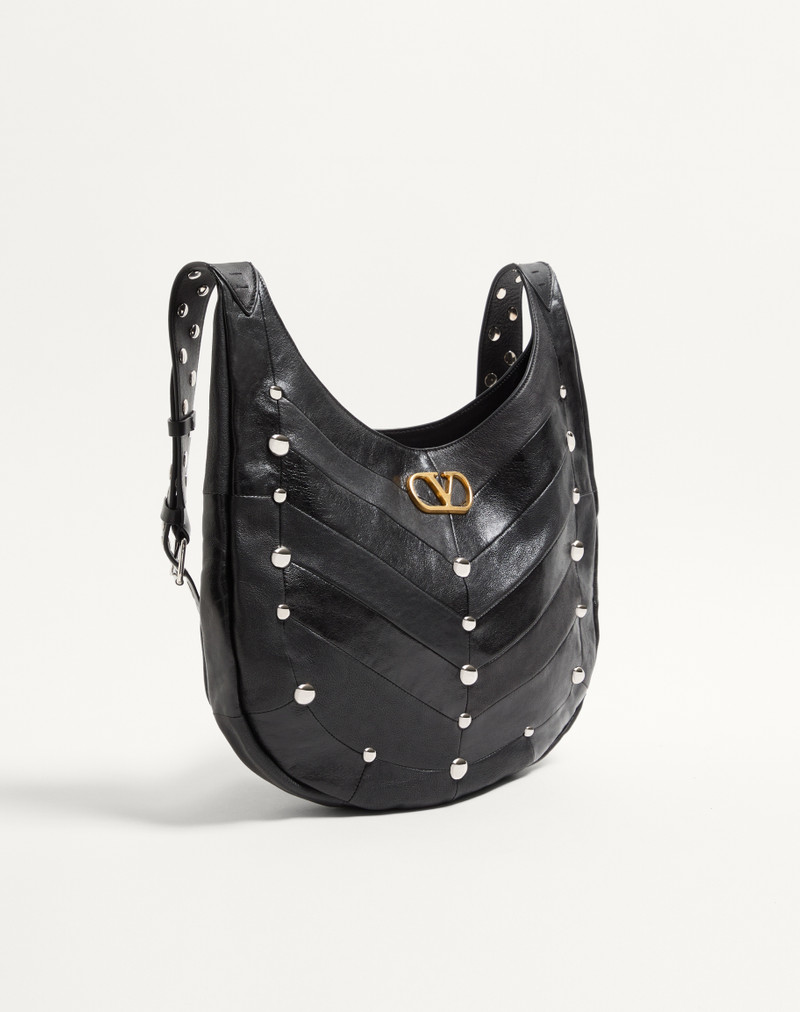 VALENTINO GARAVANI HOBOHO HOBO BAG IN CHEVRON-PATTERNED NAPPA LEATHER WITH STUDS 3