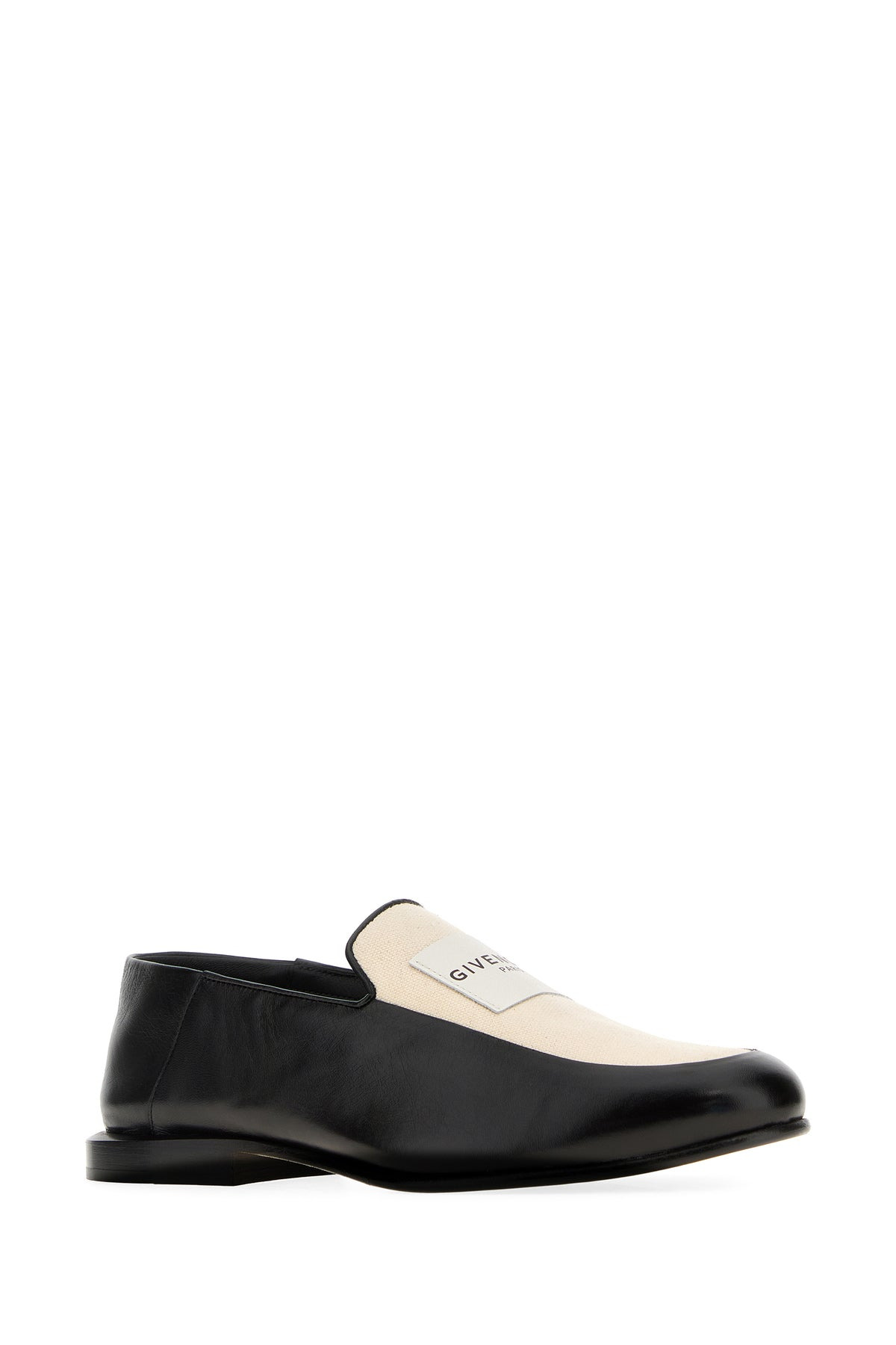 Two-tone leather and canvas Label loafers - 2